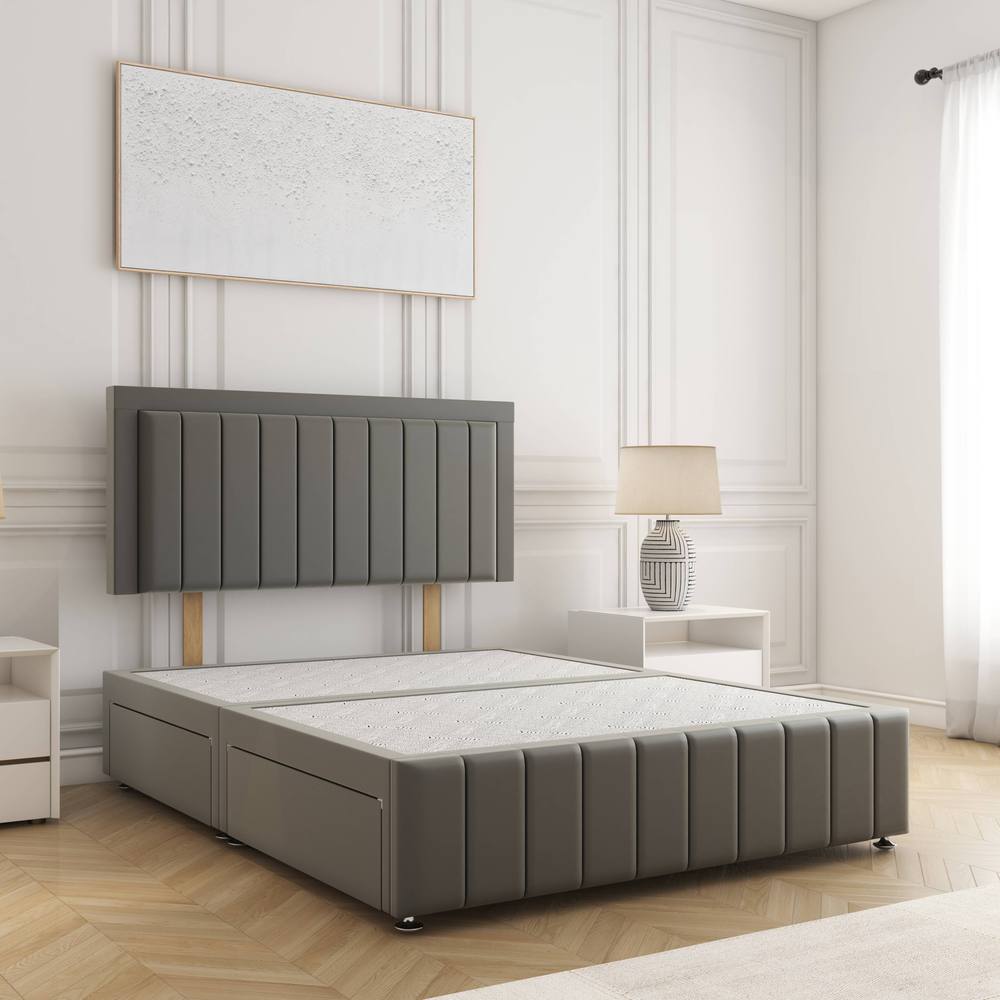 BSSPOKE Sophia Divan Bed Plush 24" Headboard 2Drawers Same Side No Mattress in Grey | Size: Small Double