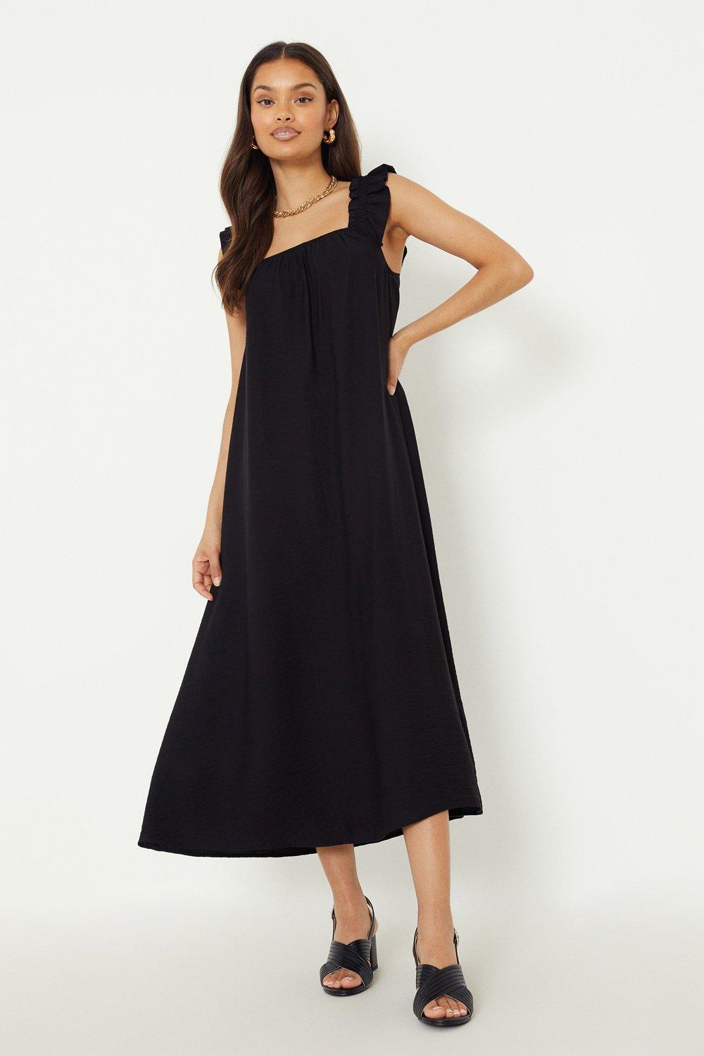 Dorothy Perkins Womens Petite Crinkle Ruffle Strap Maxi Dress Rather Saucy