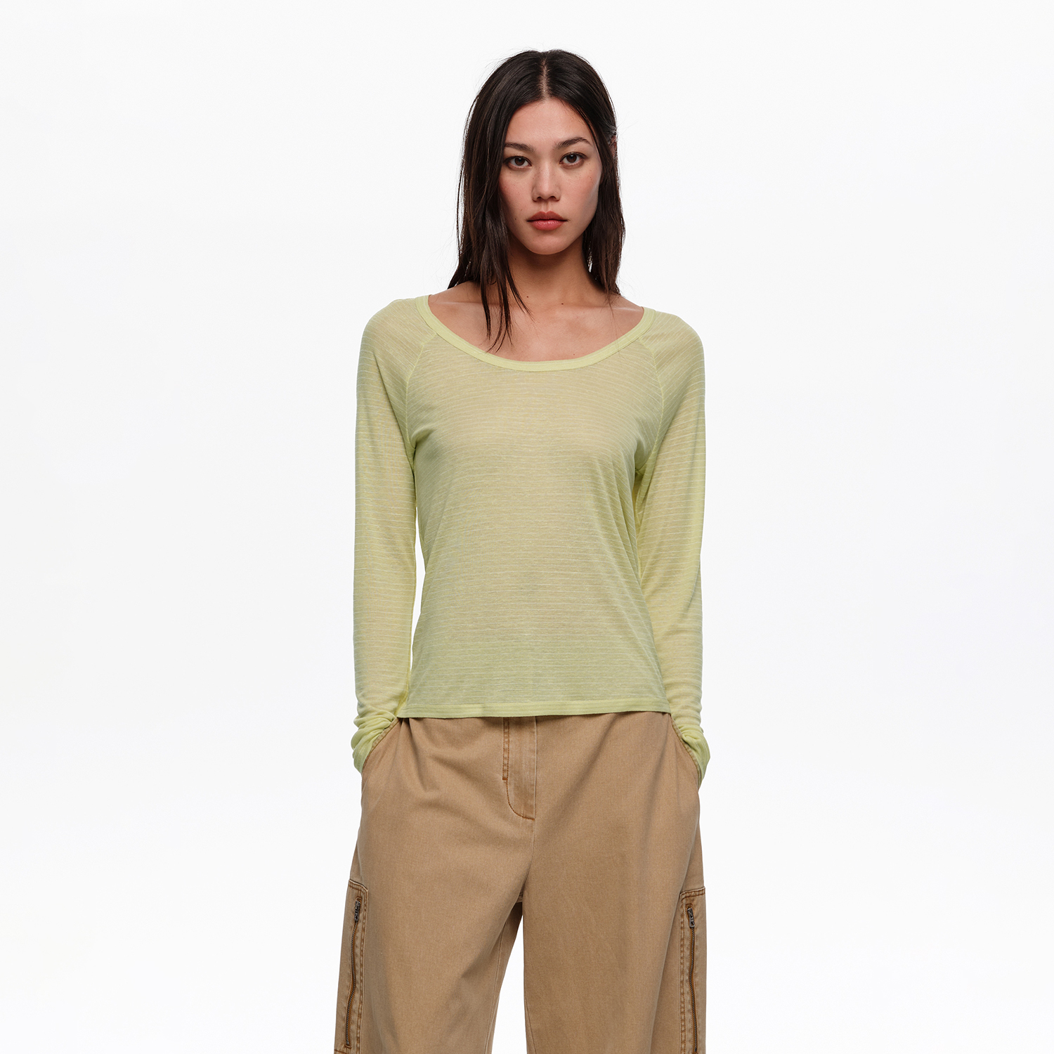 BIMBA Y LOLA Lime striped raglan sleeve T-shirt