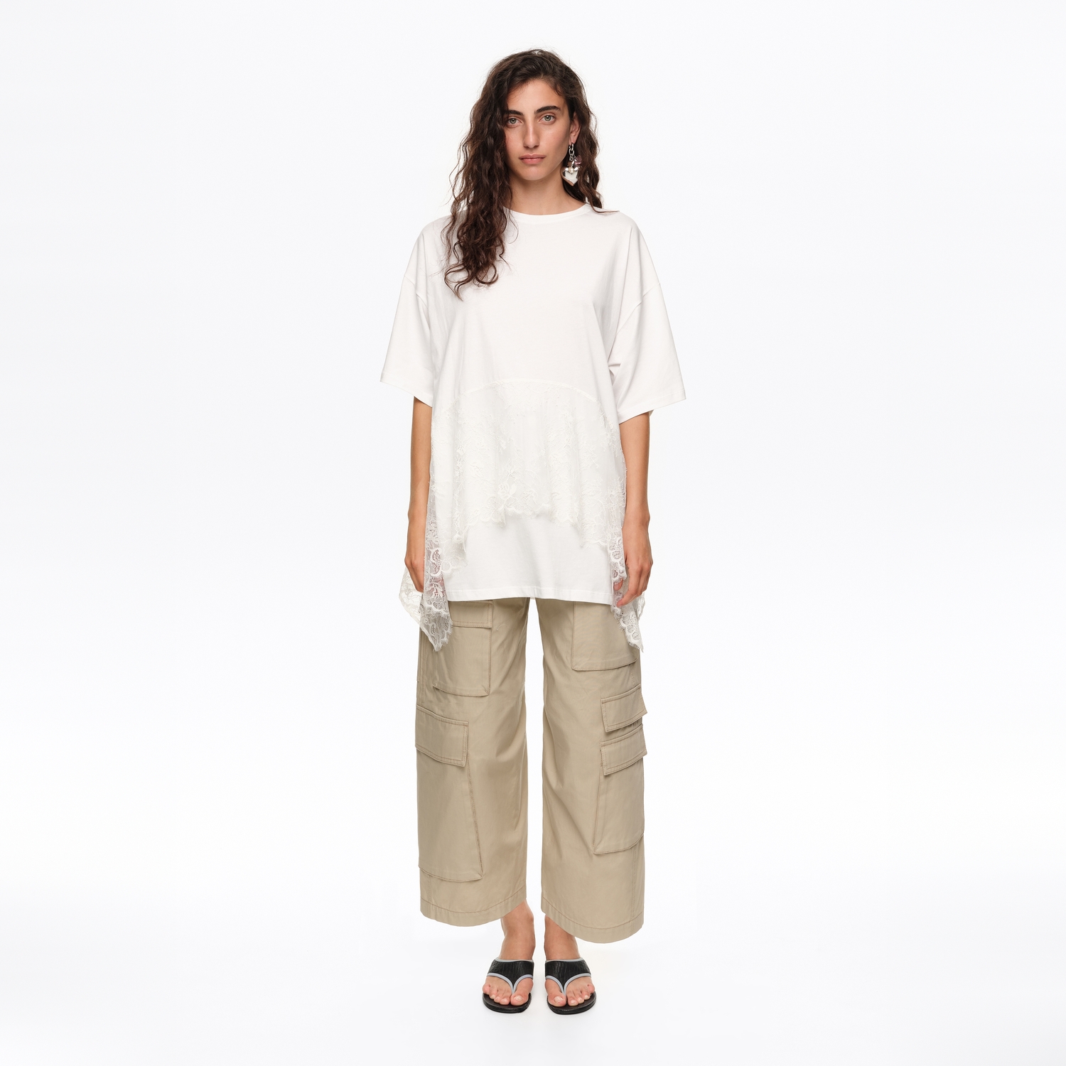 BIMBA Y LOLA White lace ruffle T-shirt