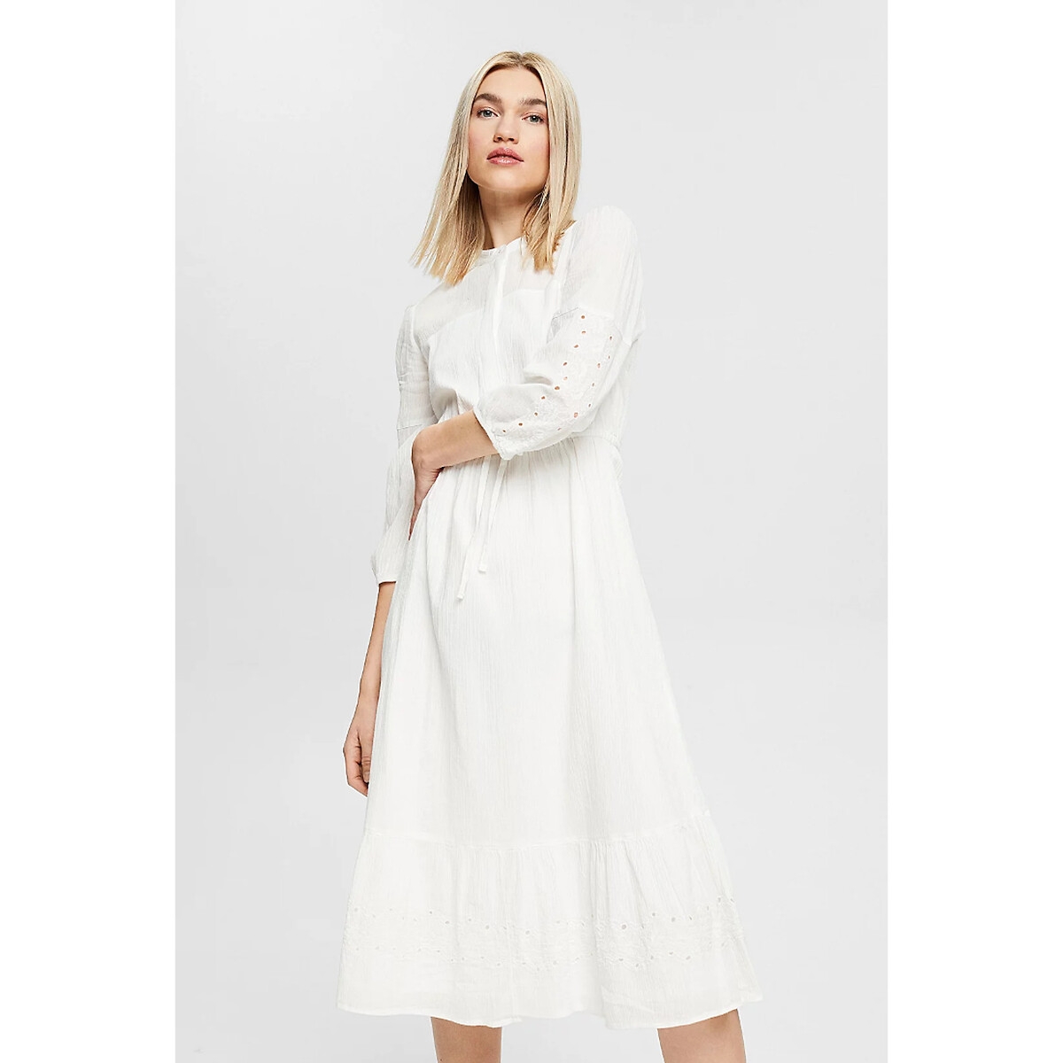 Photograph of Esprit Lace Knee-Length Dress in Cotton with High Neck