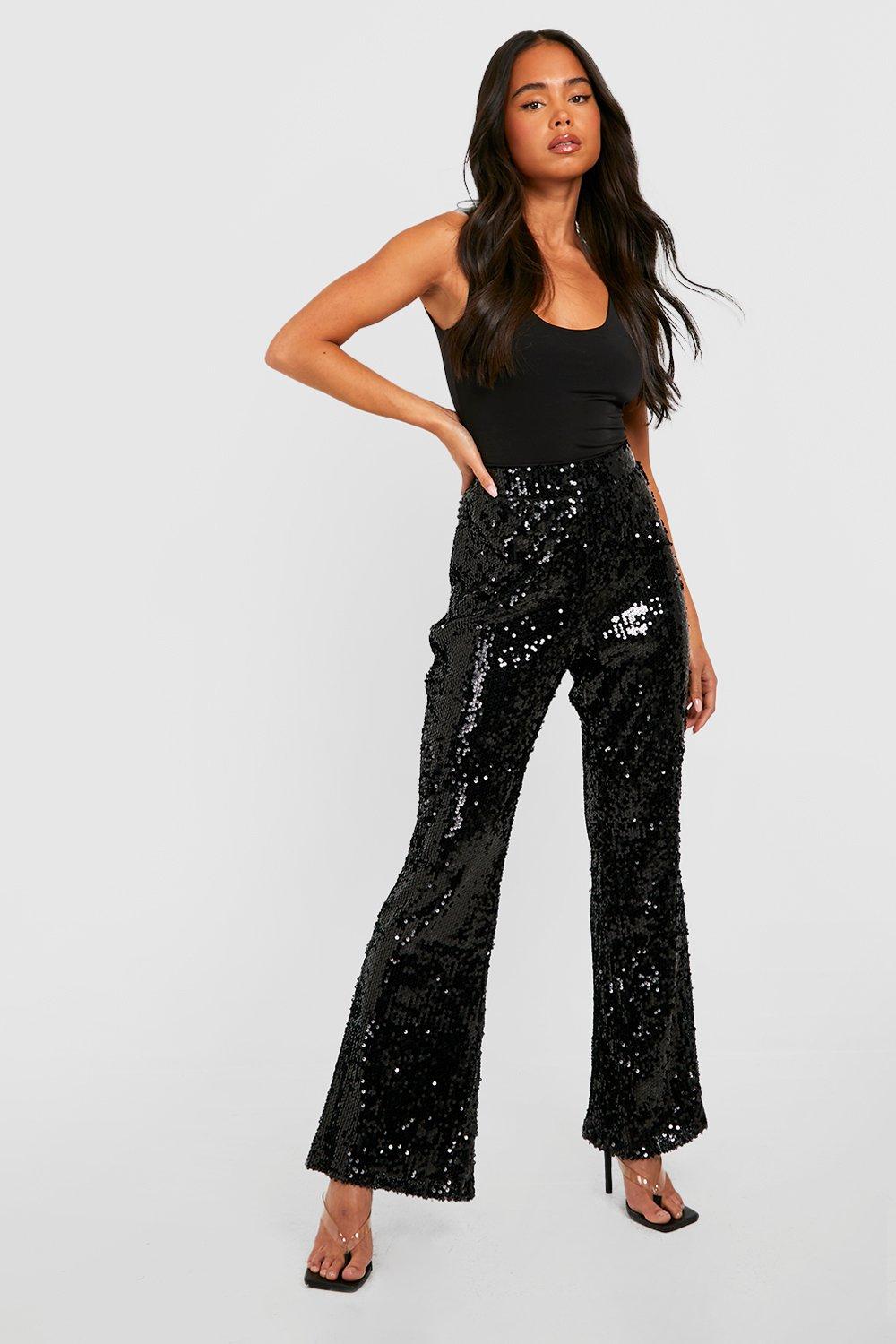 Boohoo Womens Petite Sequin Flare Trousers Rather Saucy