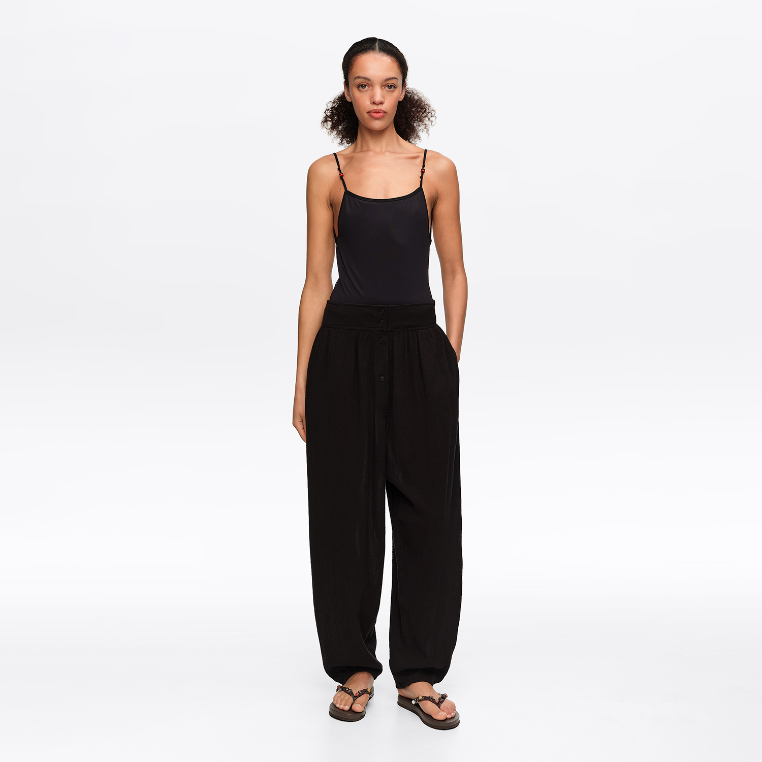 BIMBA Y LOLA Black textured cotton harem trousers