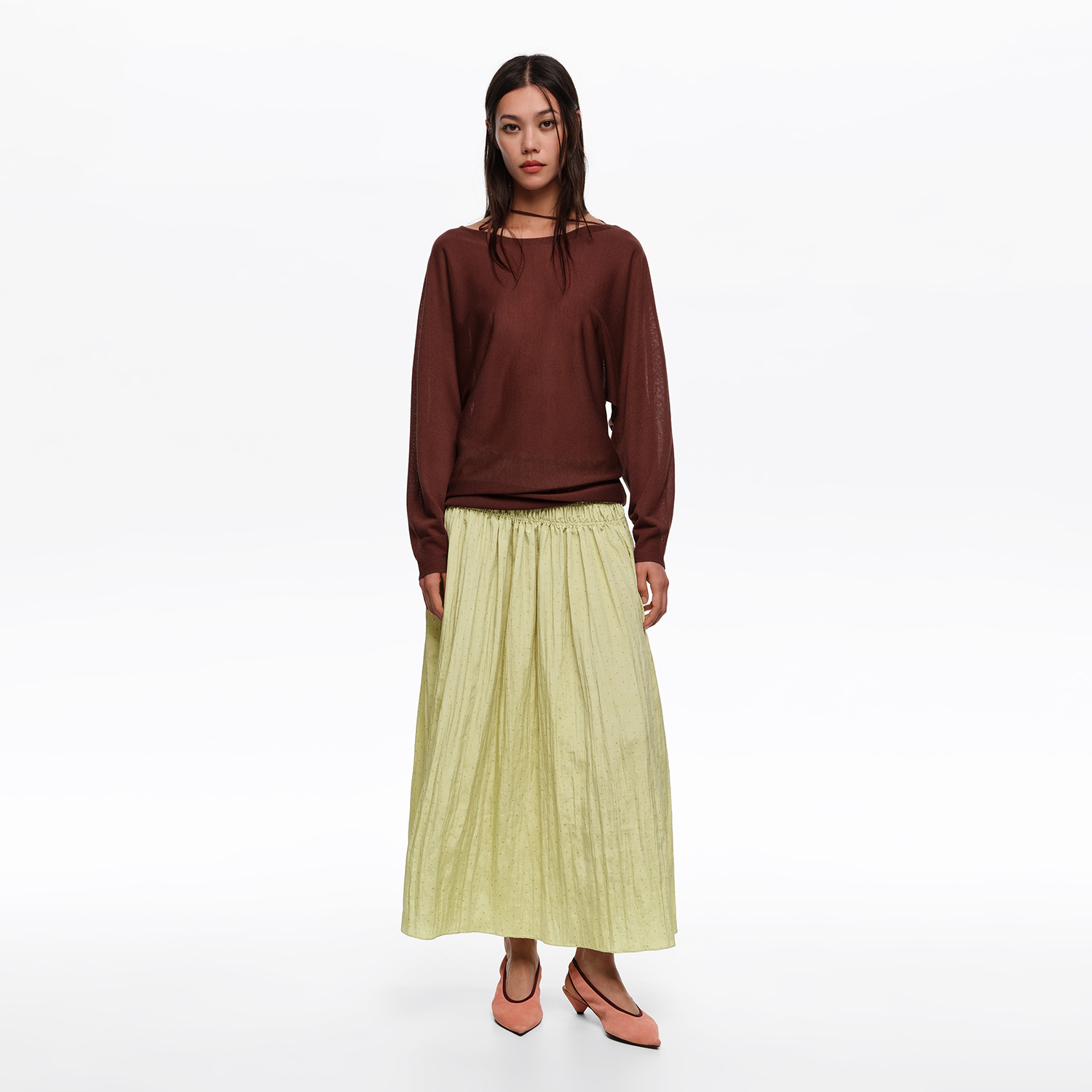 BIMBA Y LOLA Olive mini Dots ruched flare skirt