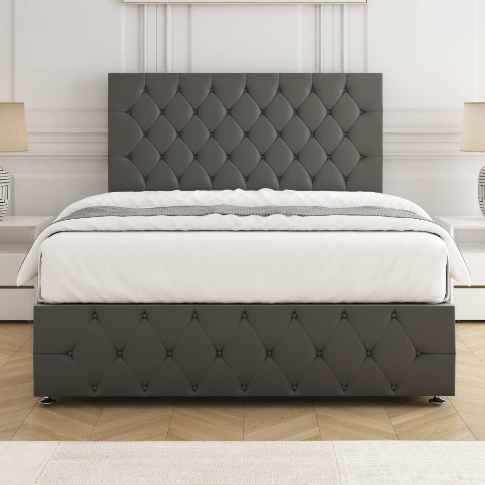 BSSPOKE Mulberry Divan Bed Plush 24"Headboard & Footboard Mattress No Drawers in Grey | Size: Super King