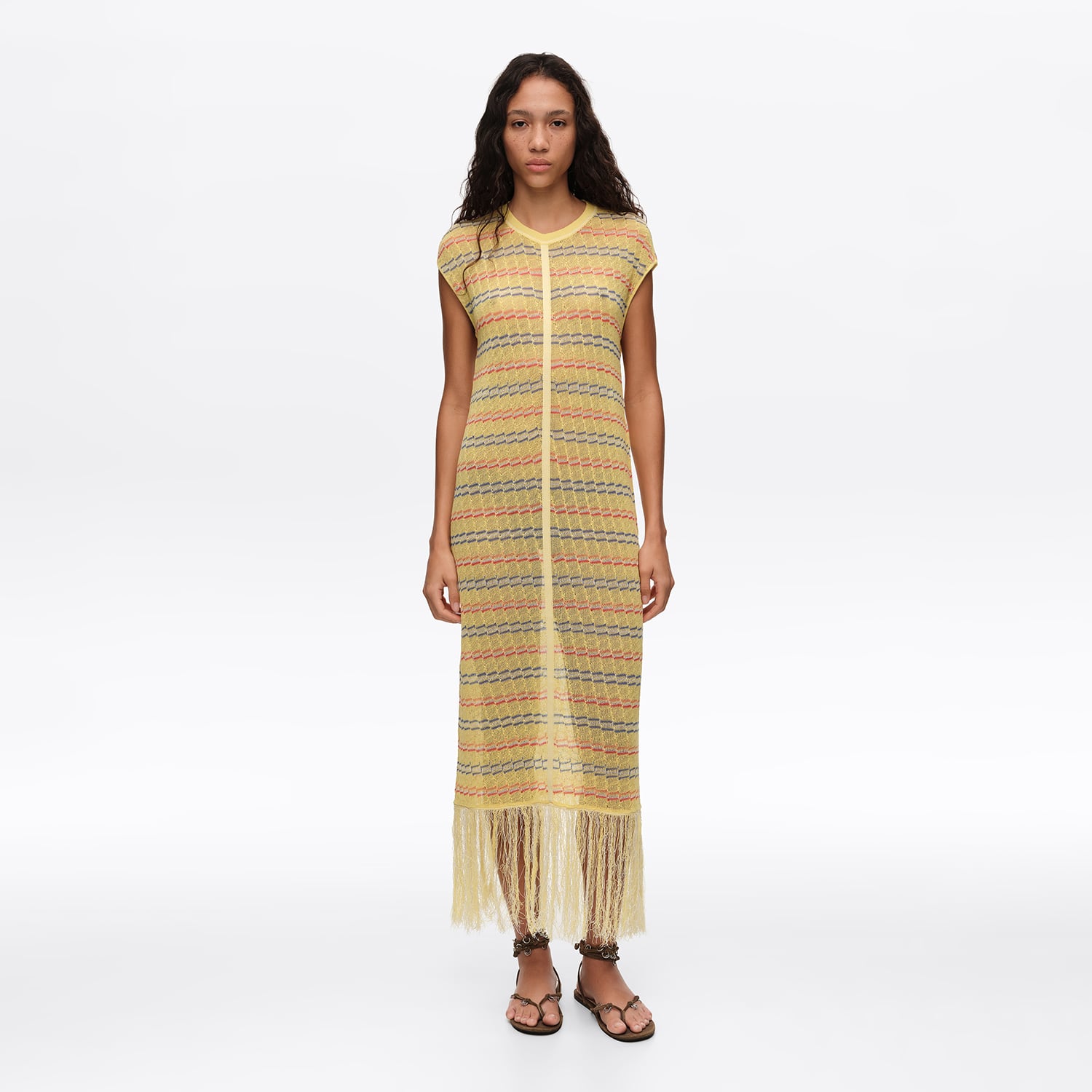 BIMBA Y LOLA Sleeveless yellow knit dress with fringing