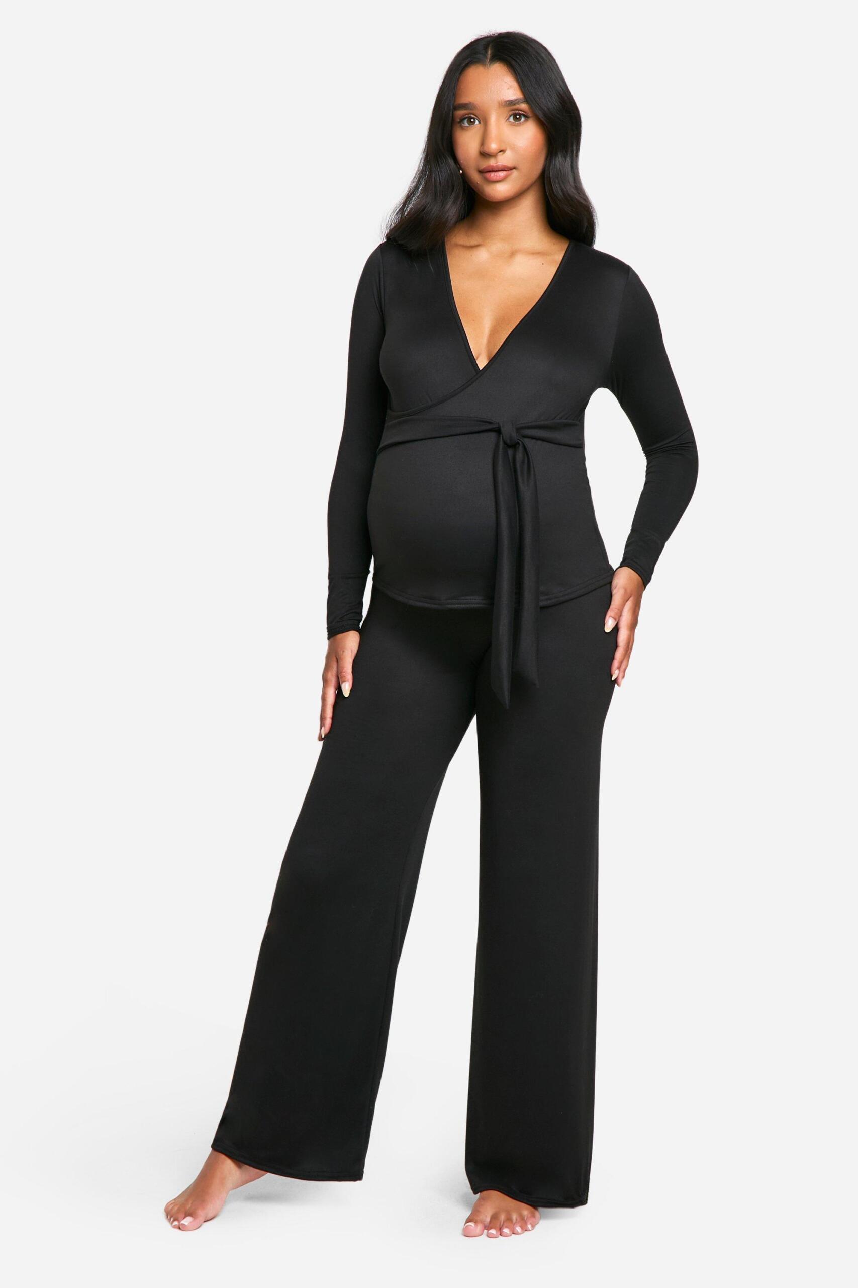 Boohoo Womens Maternity Super Soft Wrap Belted Top Lounge Set Rather Saucy