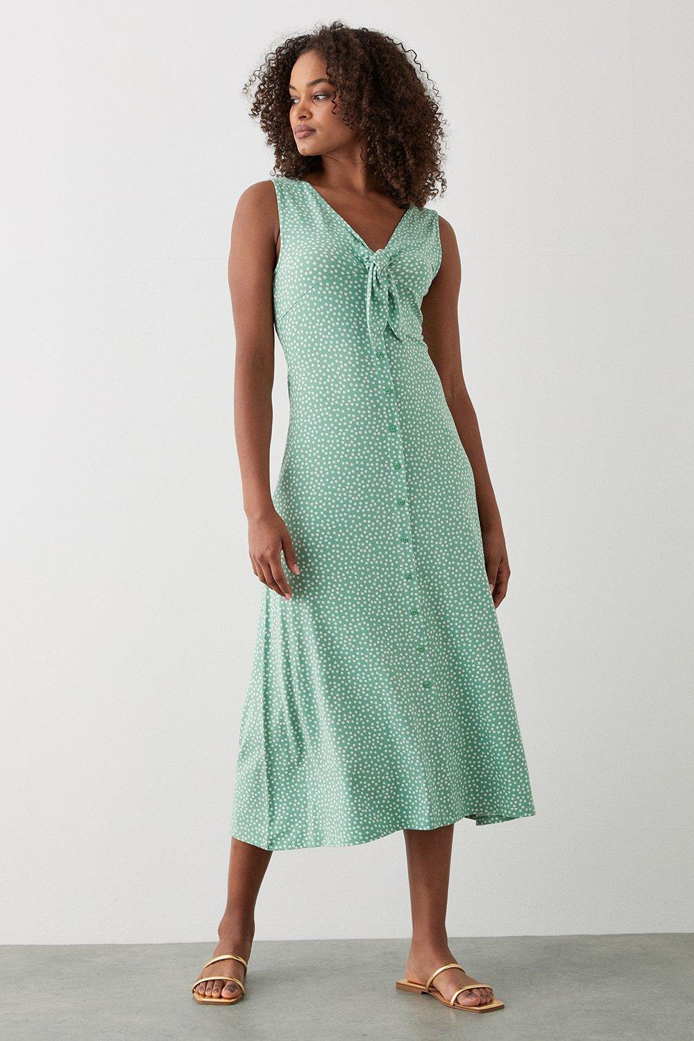 Dorothy Perkins Womens Sage Spot Button Through Midi Dress Rather Saucy