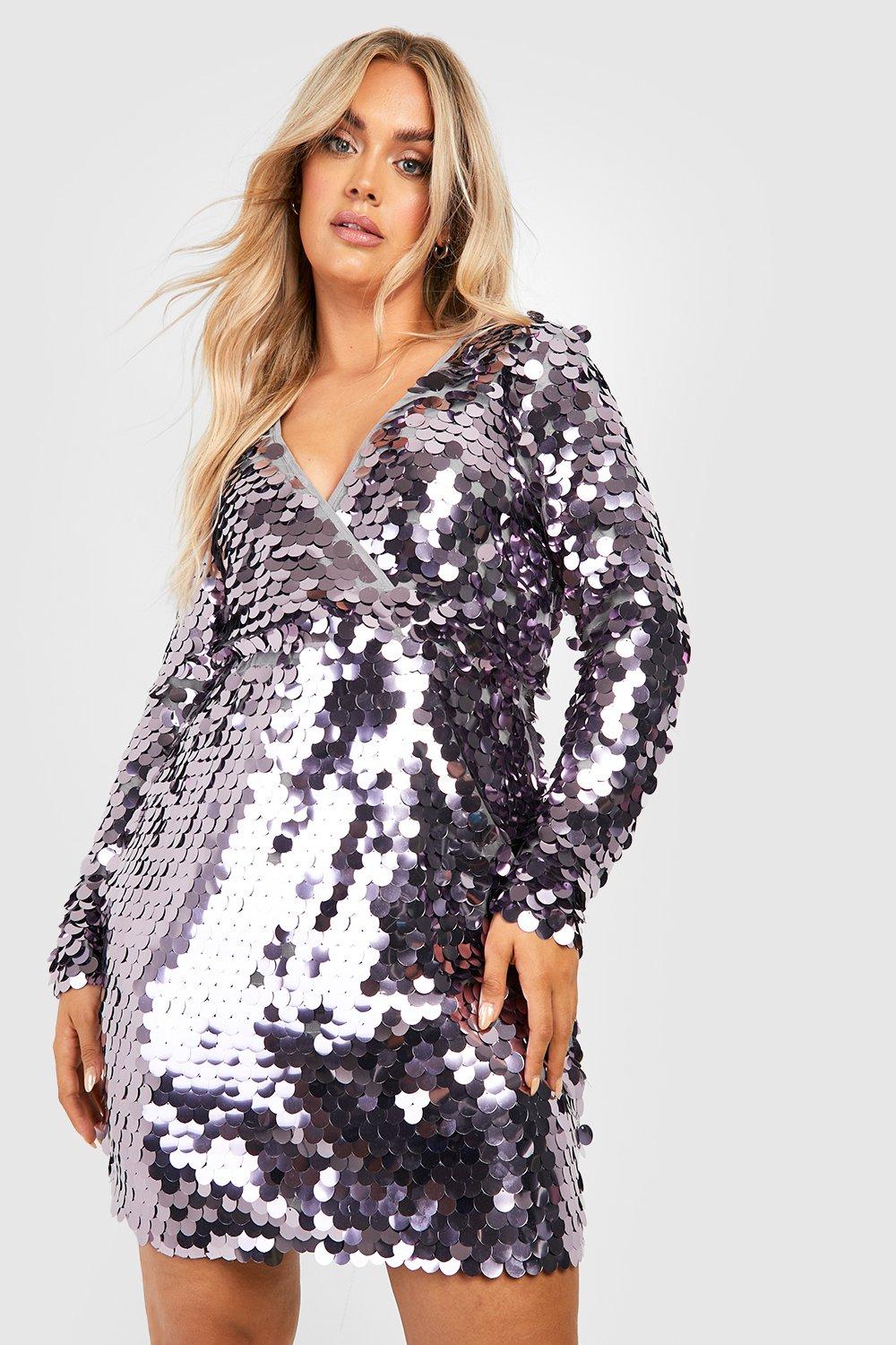 Boohoo Womens Plus Disco Sequin Wrap Shift Dress Rather Saucy