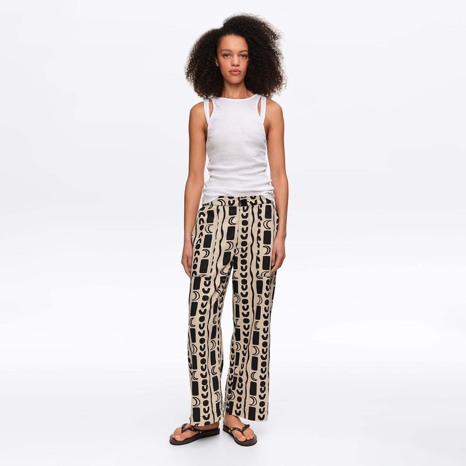 BIMBA Y LOLA White Moon stripes straight-leg trousers with elasticated waist