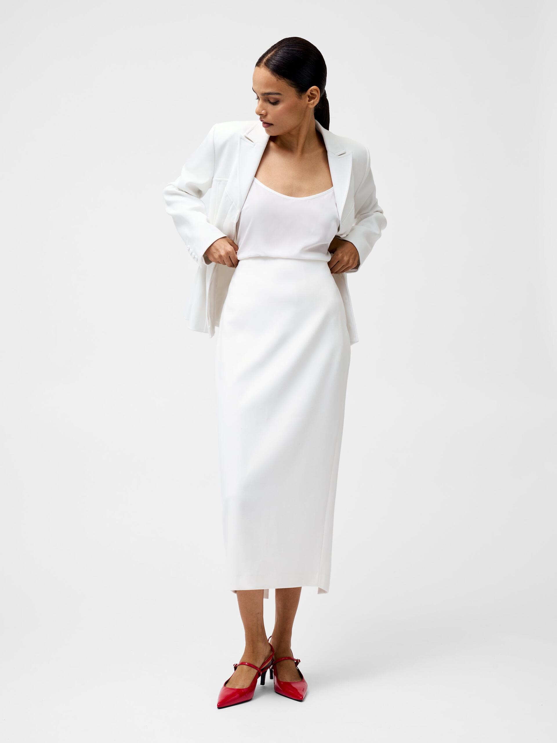 Photograph of French Connection Cannes Twill Split Midi Skirt Summer White