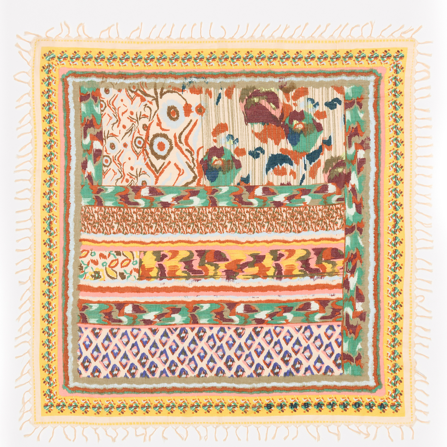 BIMBA Y LOLA Yellow ikat flower patchwork shawl