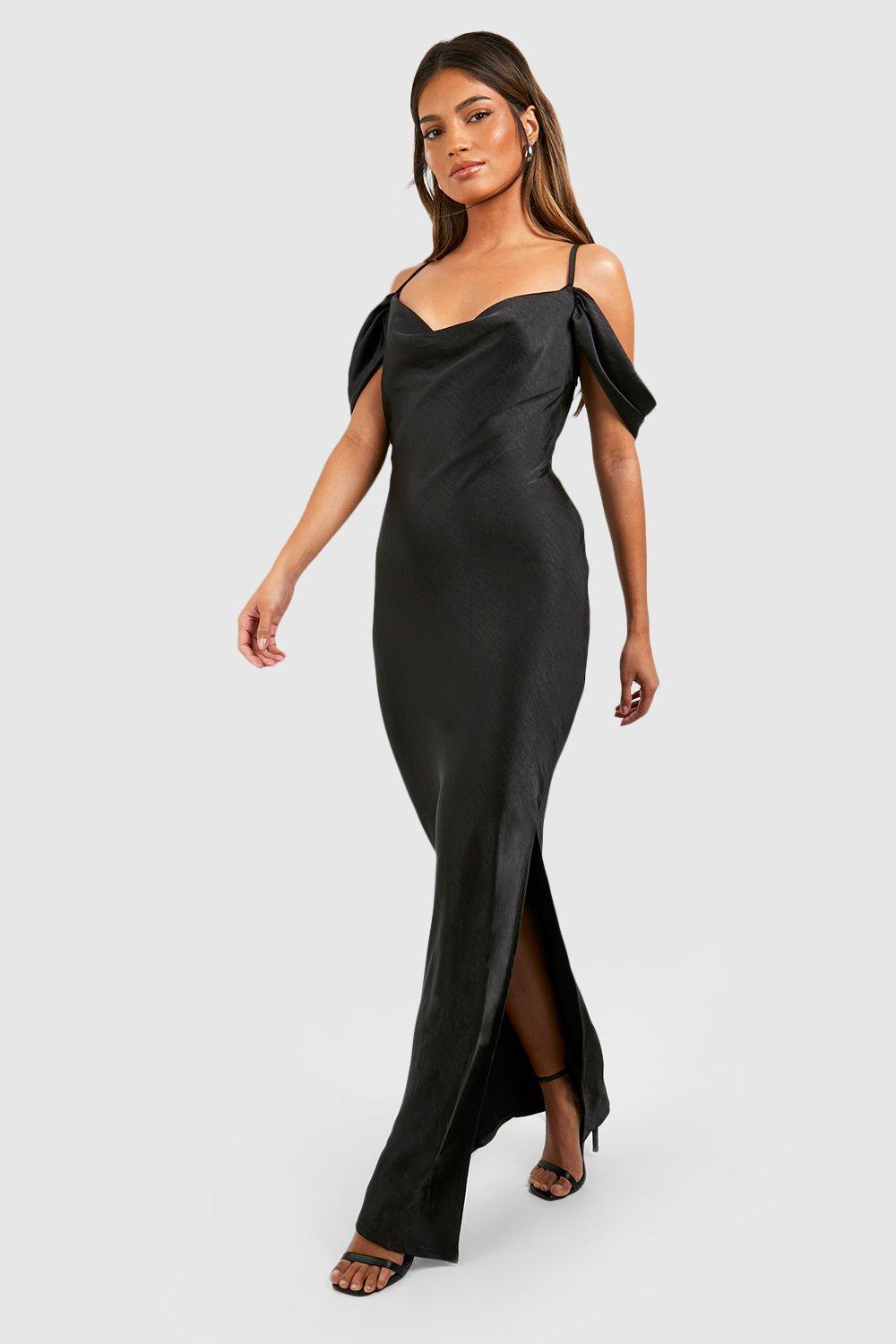Satin cold shoulder dress on sale