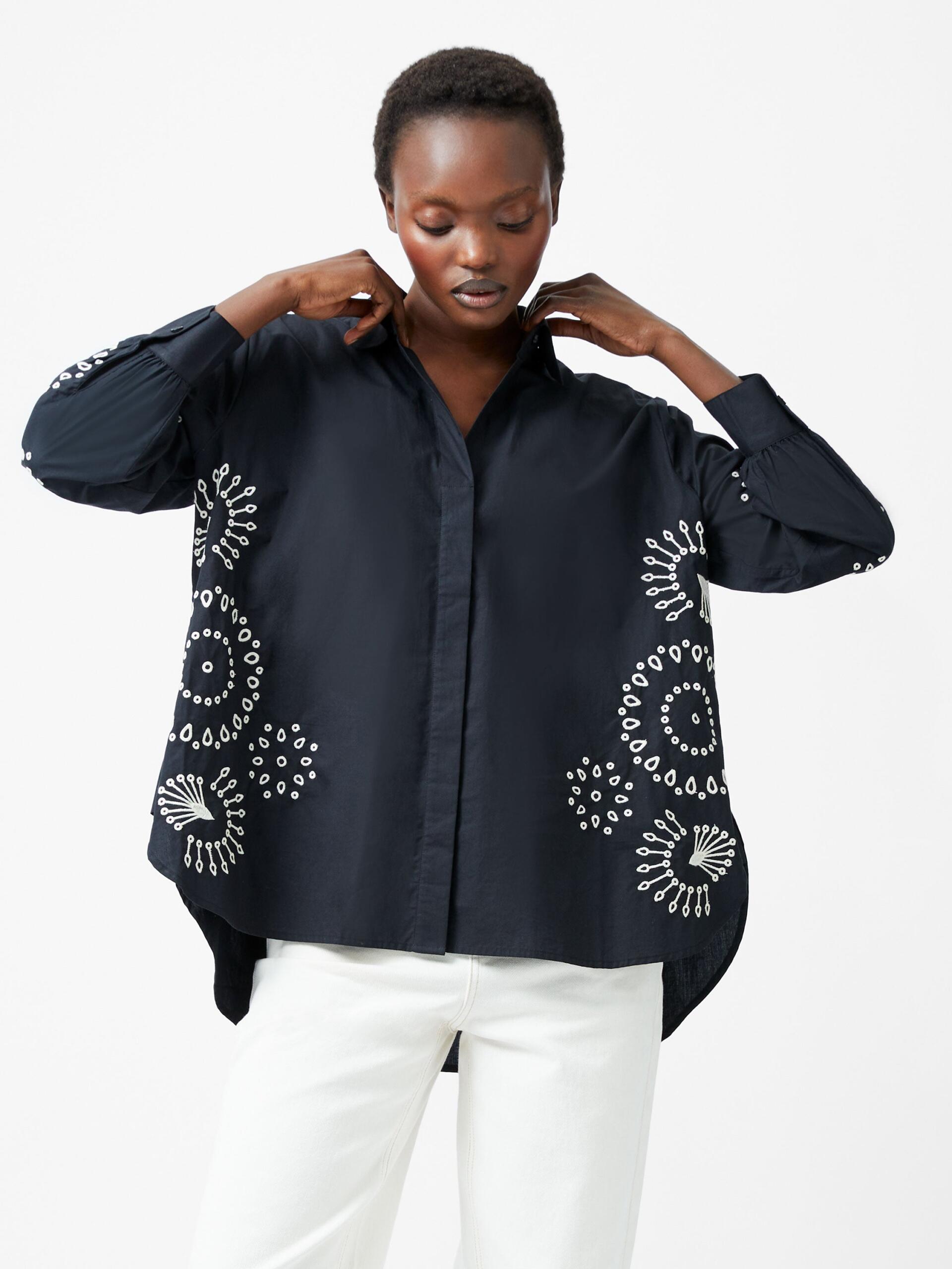 Photograph of French Connection Cambria Cotton Embroidered Button Up Shirt Black/Cream