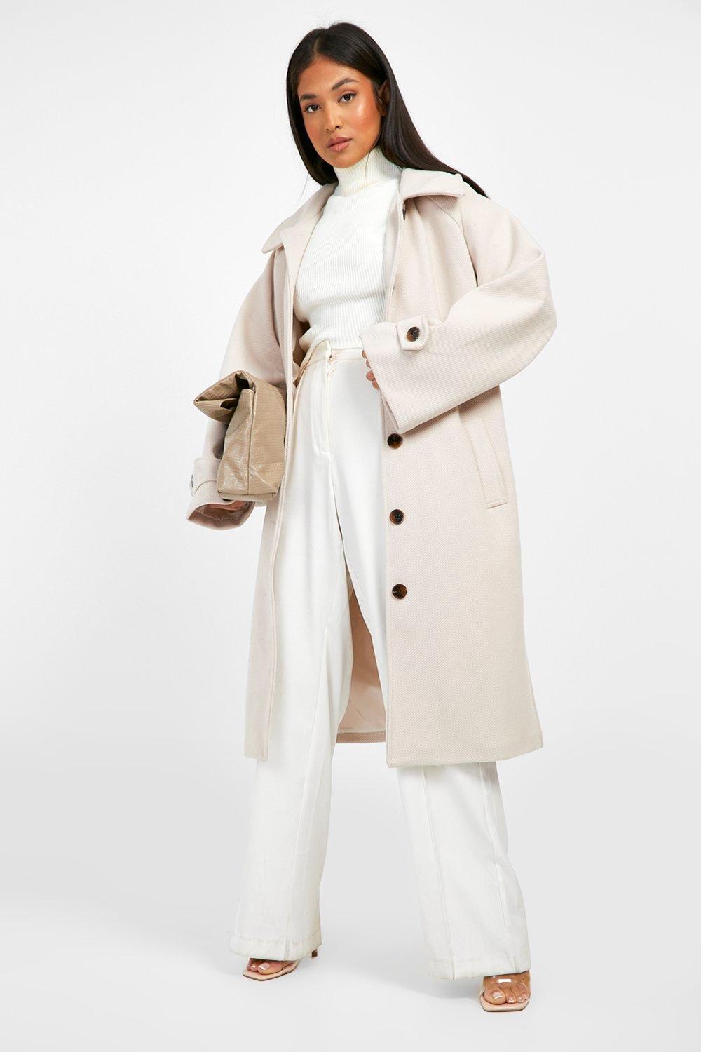 Boohoo Womens Petite Premium Wool Look Flare Sleeve Coat Rather Saucy