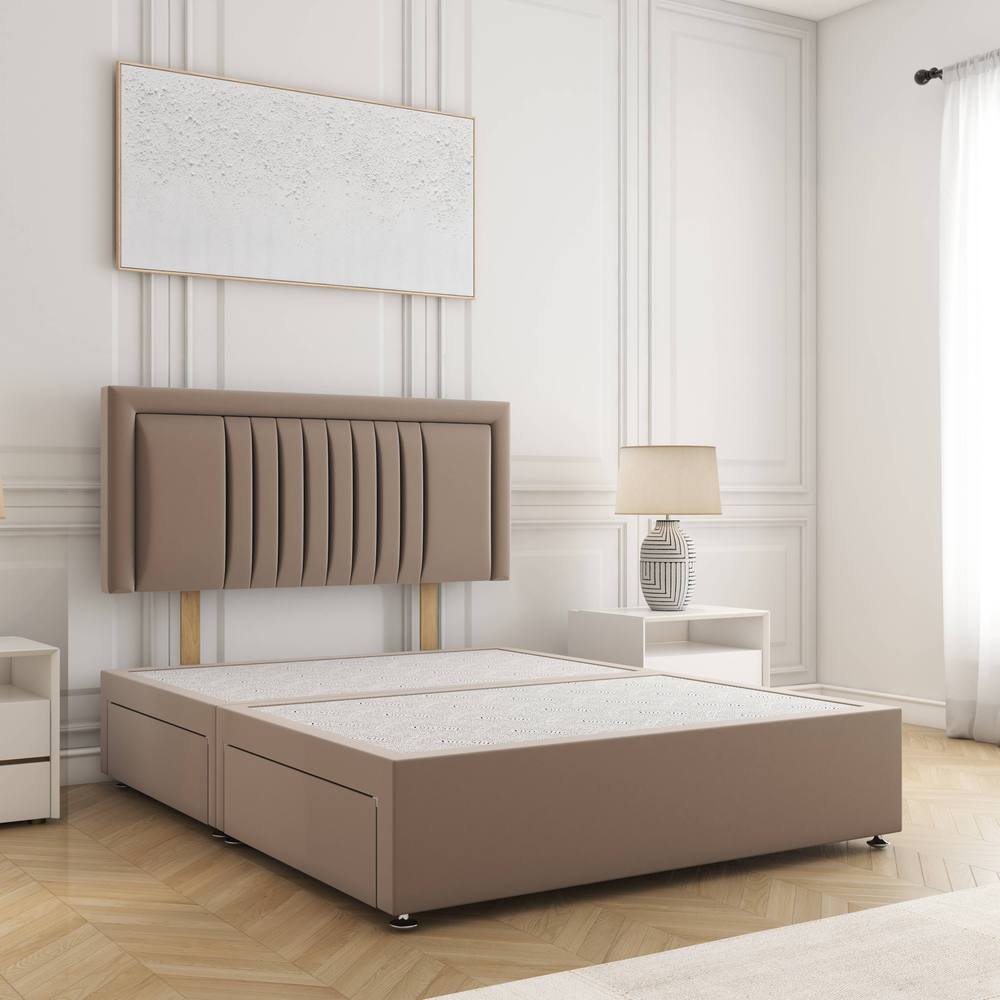 BSSPOKE Canes Divan Bed Plush 24" Headboard 2Drawers Same Side & No Mattress in Bronze | Size: Super King