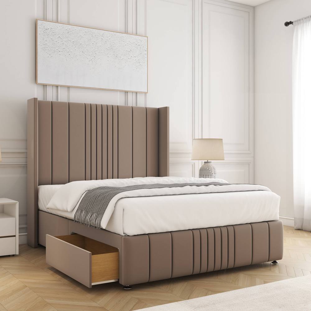BSSPOKE Elise Plush Velvet Divan Bed 54"Headboard 2Drawers Footend No Mattress in Taupe | Size: Double