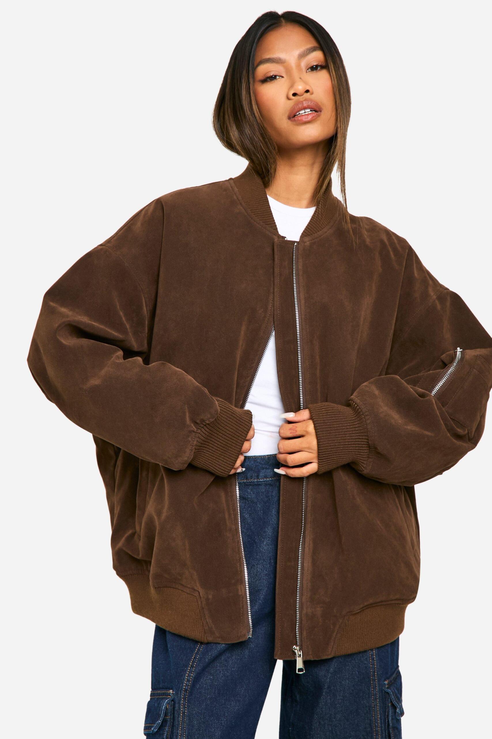 Suede bomber jacket womens store