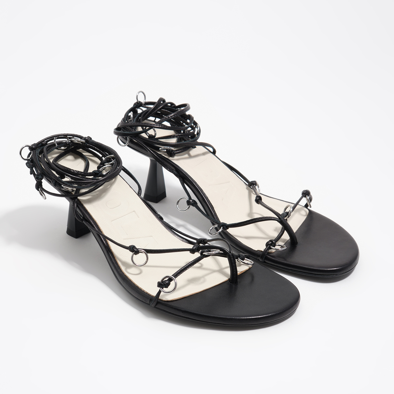BIMBA Y LOLA Black leather heeled sandal with piercings