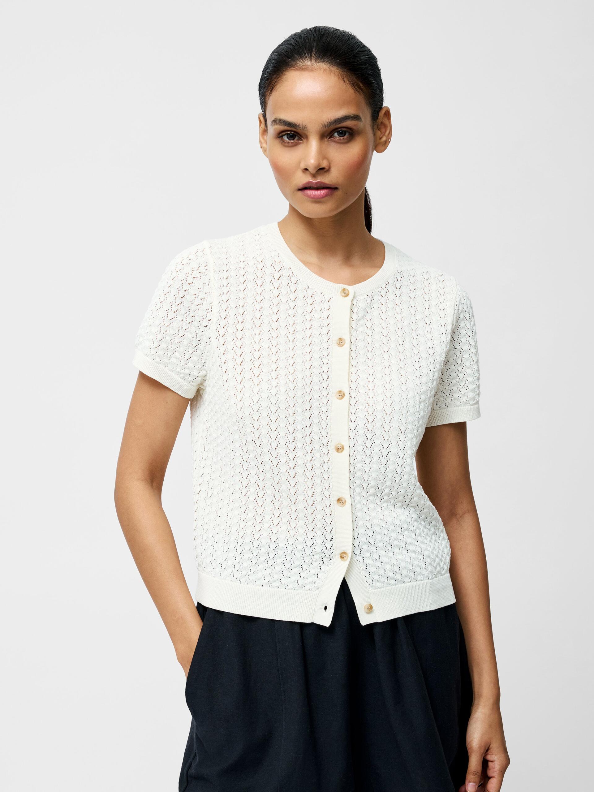 Photograph of French Connection Cotton Blend Pointelle Short Sleeve Cardigan Cream