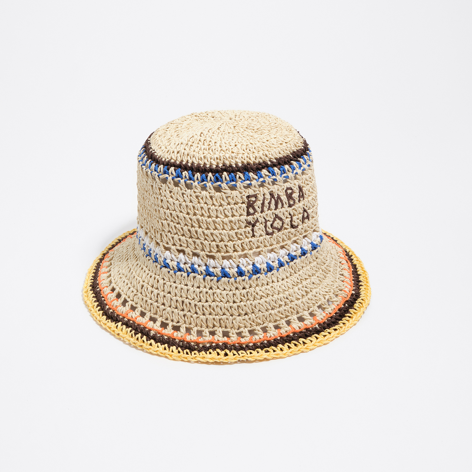 BIMBA Y LOLA Natural and multicolor strips paper raffia hat