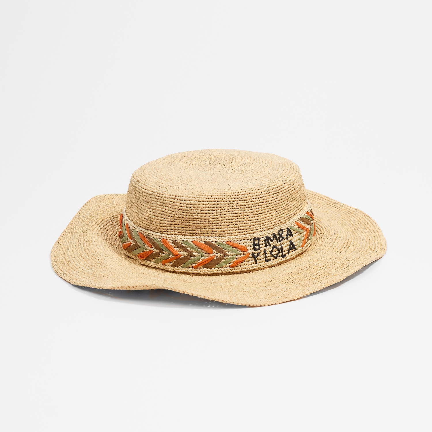 BIMBA Y LOLA Raffia boater with multicolor embroidered band