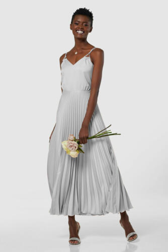 Closet London Silver V Neck Pleated Midi Dress Rather Saucy
