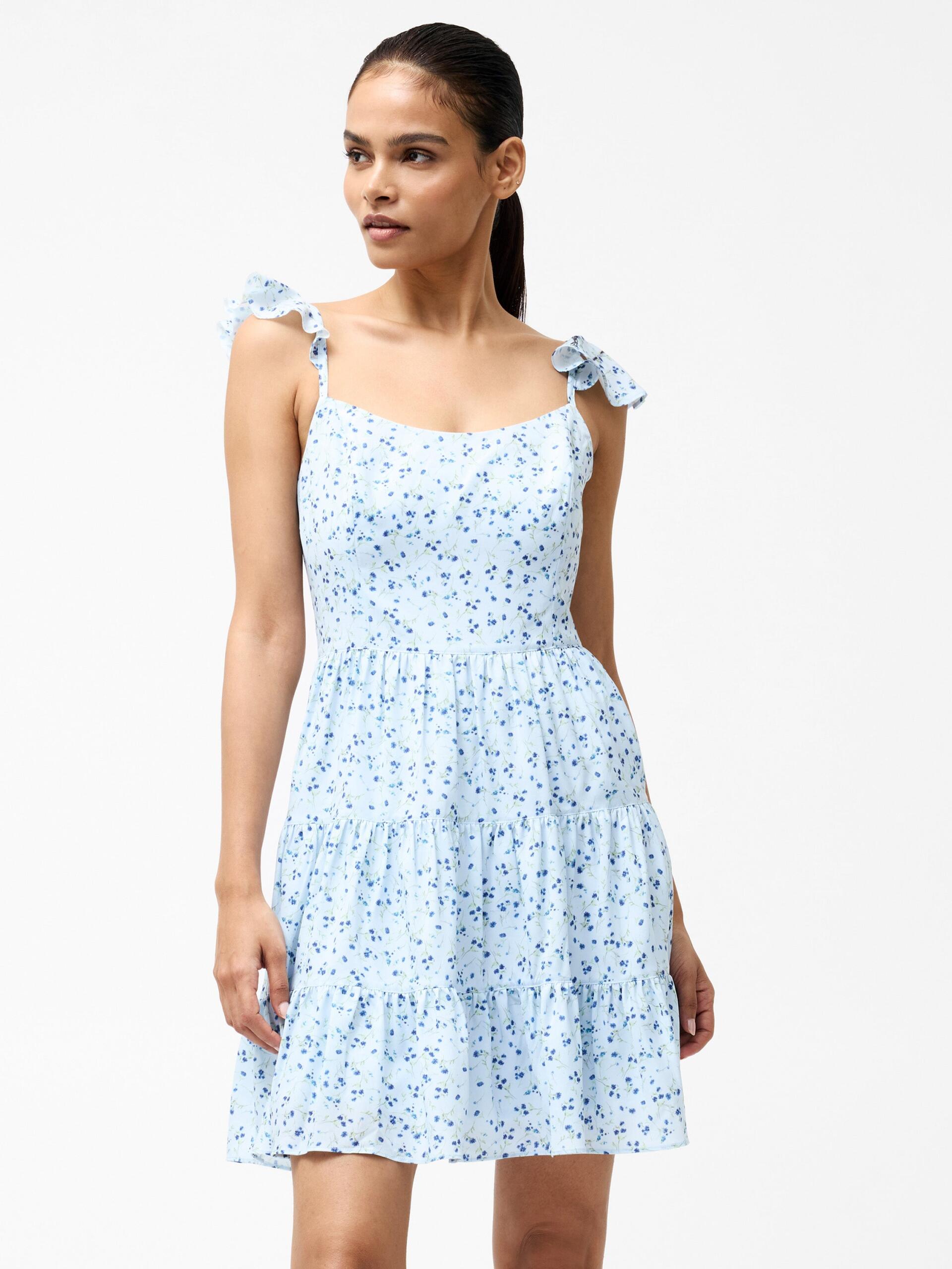Photograph of French Connection Kiva Crepe Tiered Mini Dress Icy Blue Multi