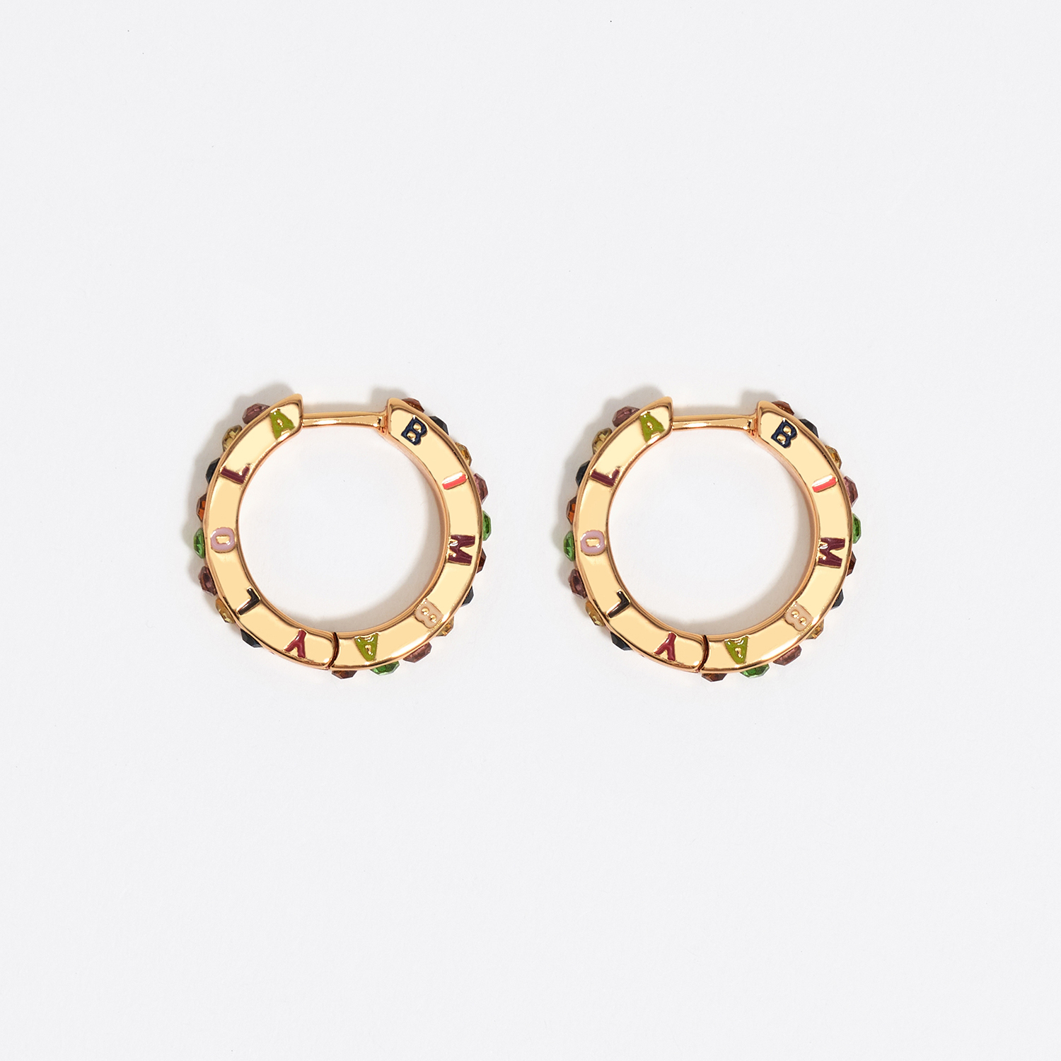 BIMBA Y LOLA Multicolored crystals and logo hoop earrings
