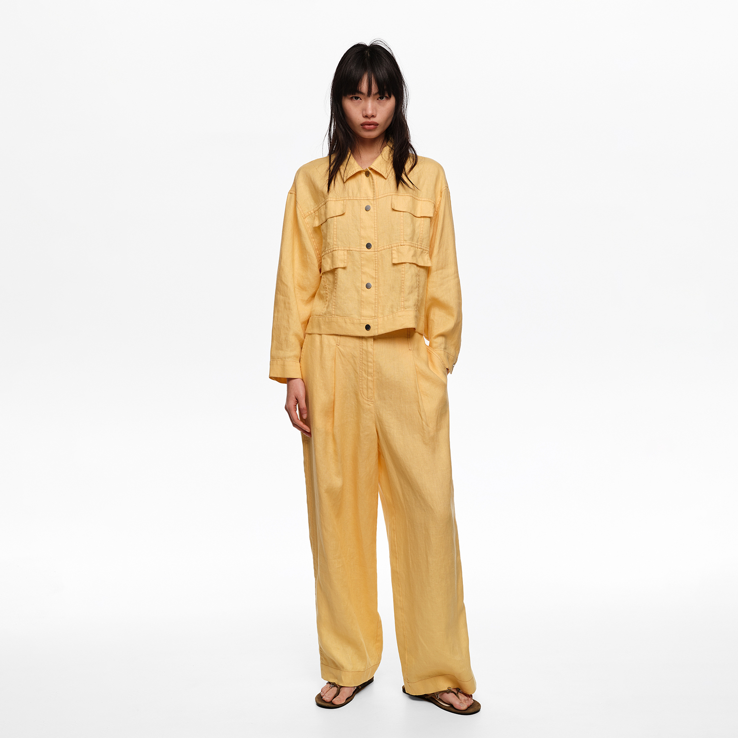 BIMBA Y LOLA Yellow linen darted straight-fit trousers