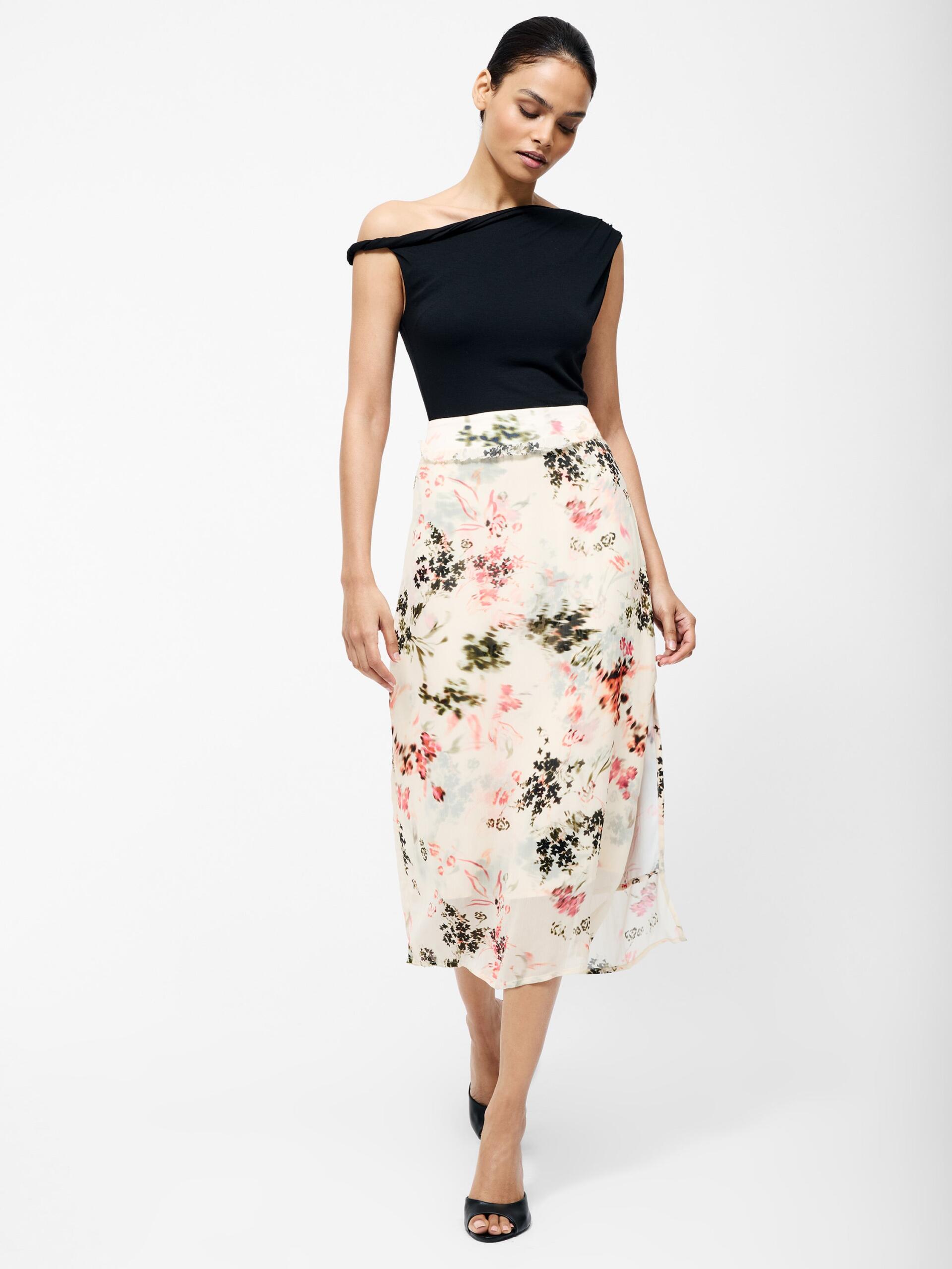 Photograph of French Connection Candice Satin Georgette Overlay Midi Skirt Cream/Scarlet Red Multi