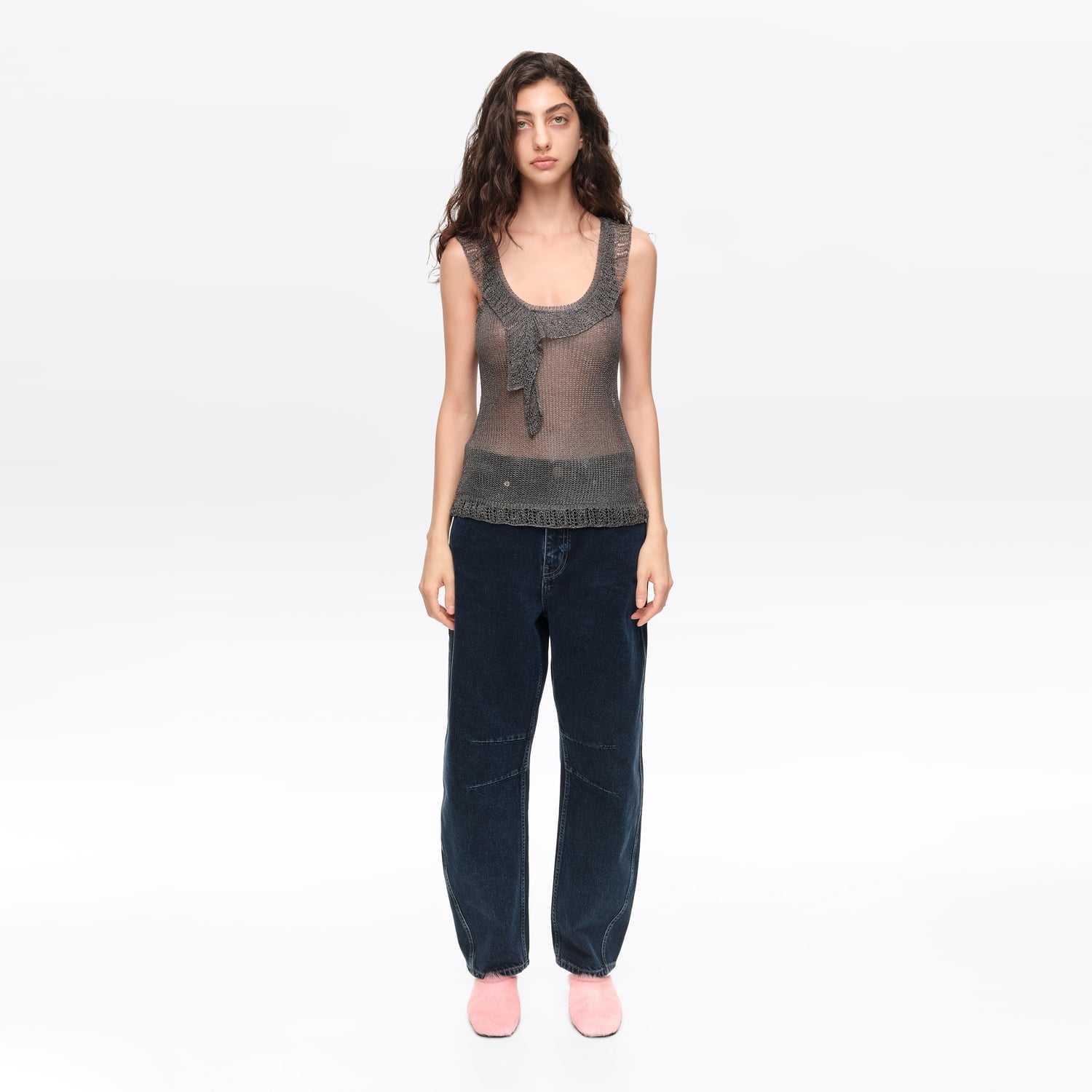 BIMBA Y LOLA BARREL- Dark blue denim leg 5-pocket trousers