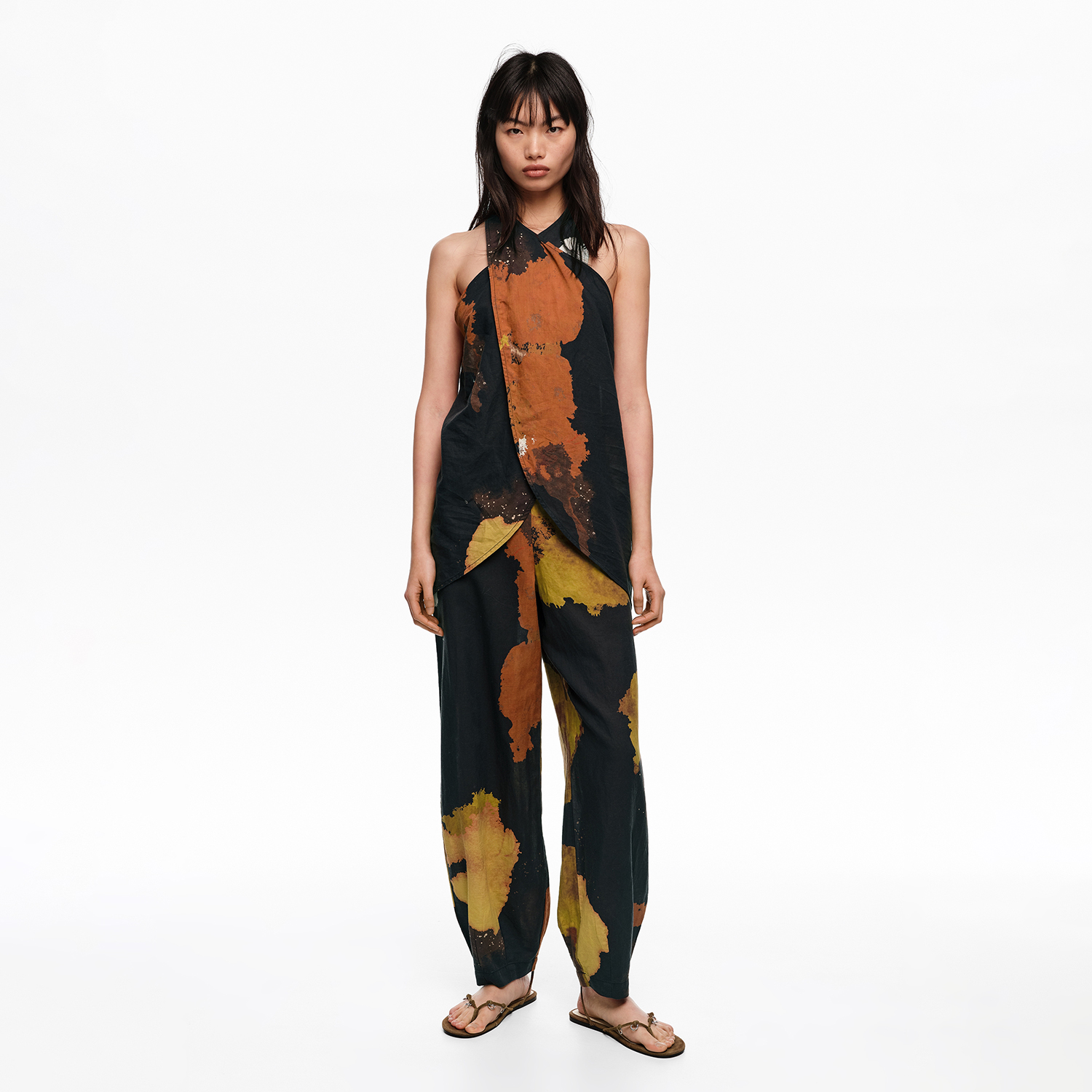 BIMBA Y LOLA Blot black linen baggy trousers