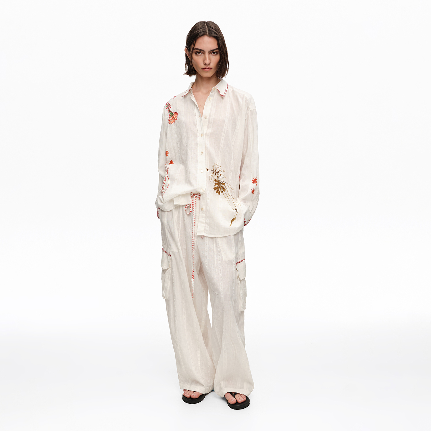 BIMBA Y LOLA Ivory cargo pants with decorative stitching