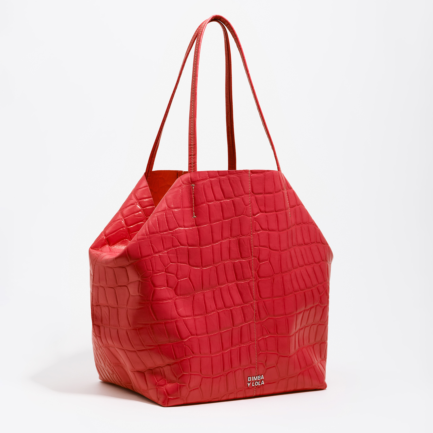 BIMBA Y LOLA Large leather shopper bag in red crocodile embossed