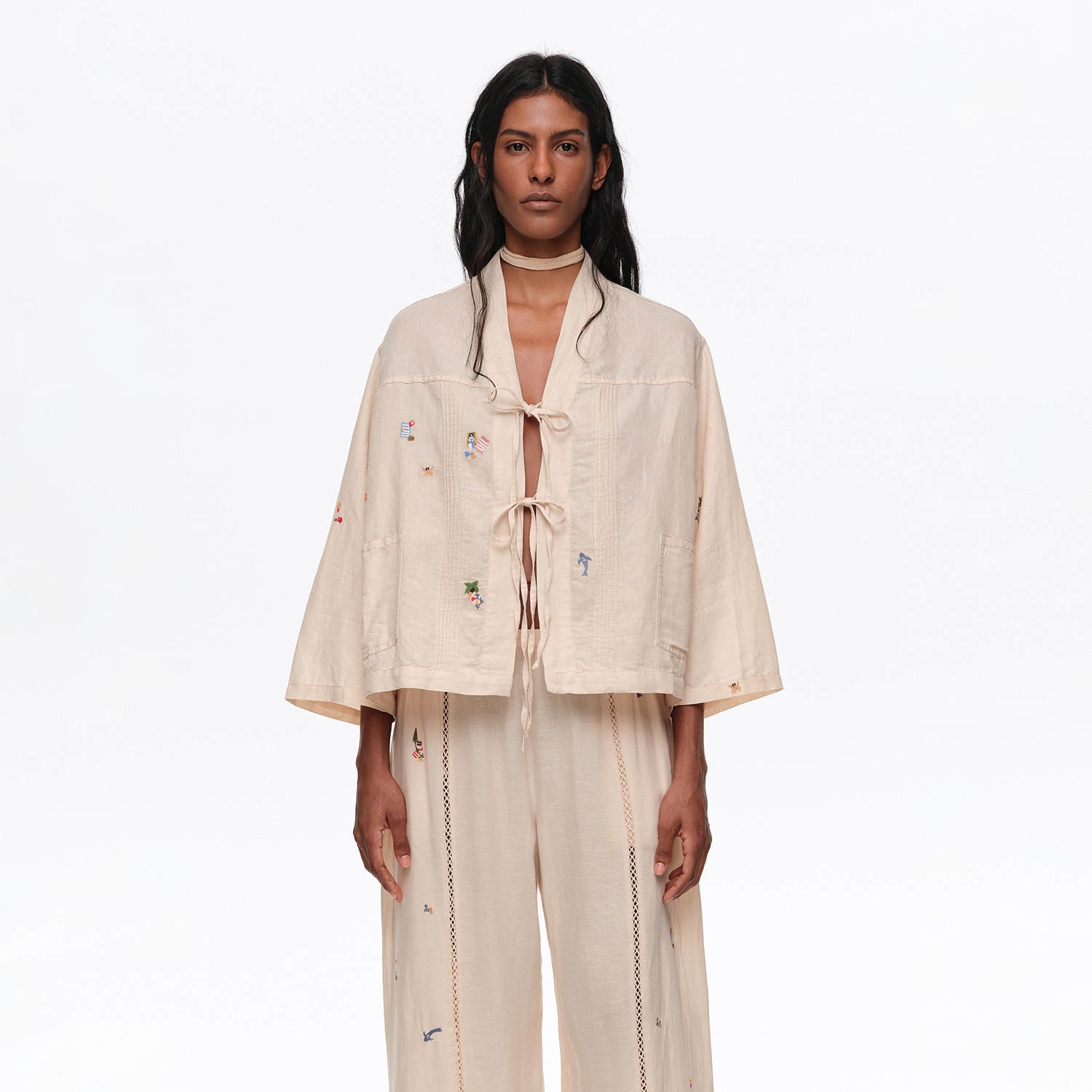 BIMBA Y LOLA Sand mini embroidered kimono jacket