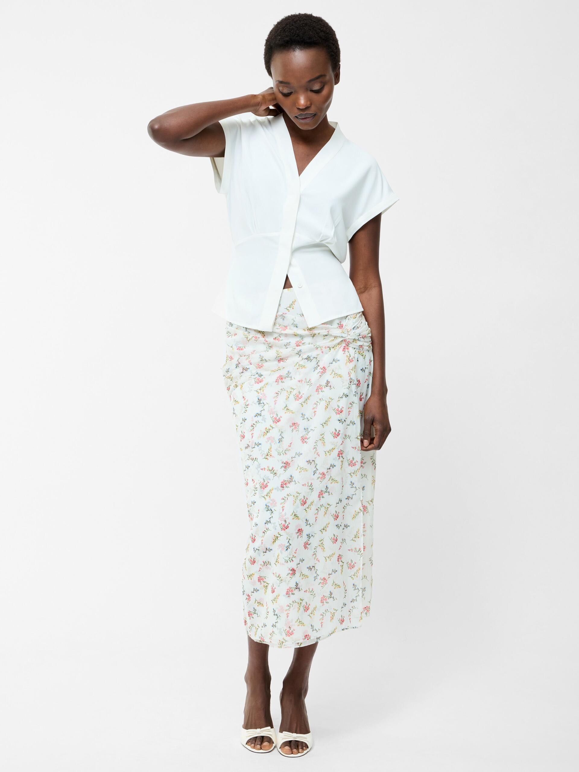 Photograph of French Connection Floriana Crinkle Midi Skirt Summer White Multi
