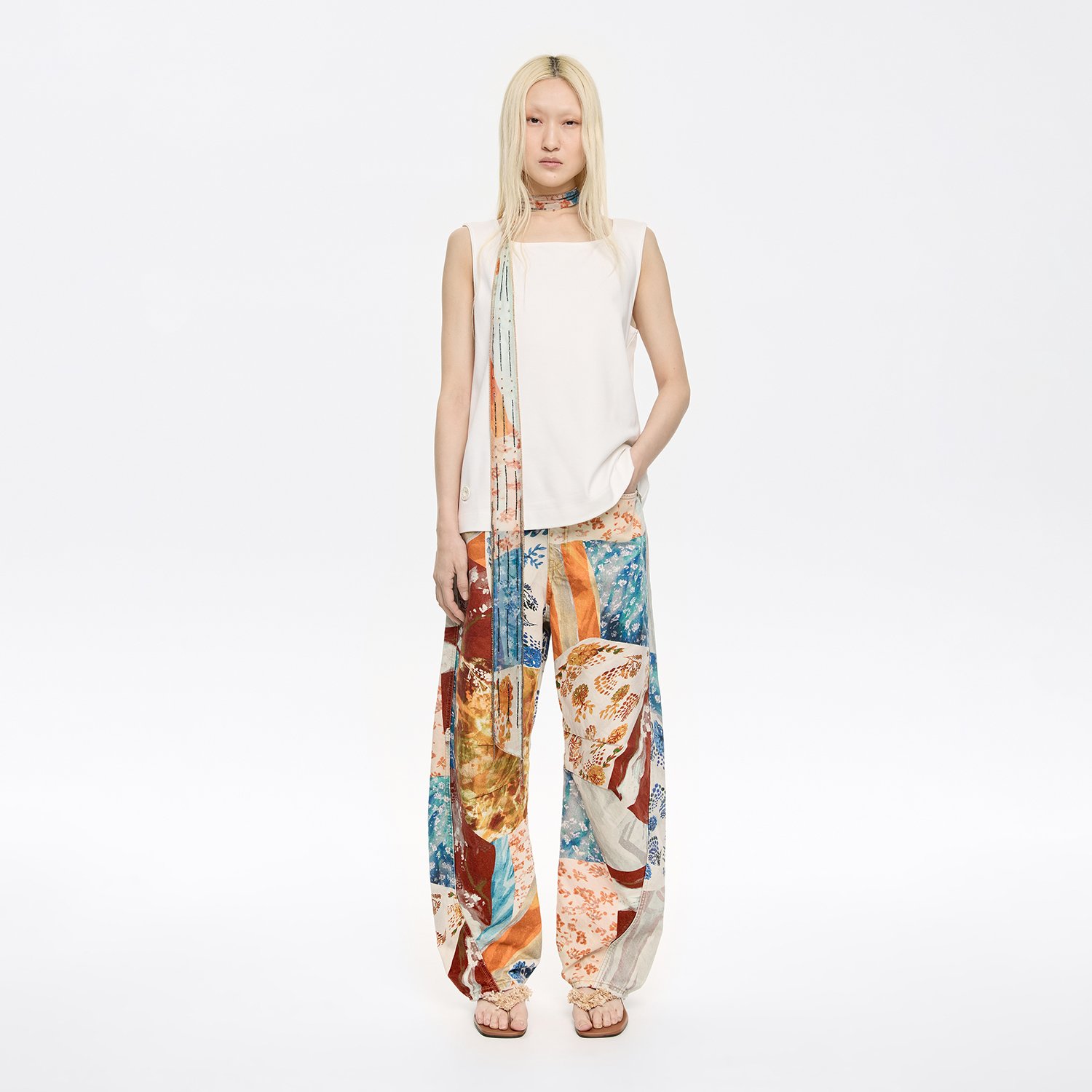 Photograph of BIMBA Y LOLA BARREL - Orange Patchwork jeans