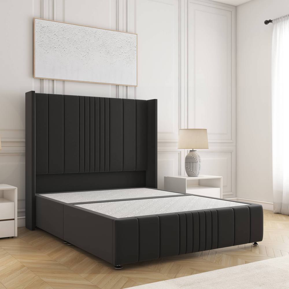 BSSPOKE Elise Divan Bed Plush Velvet 54"Headboard & No Mattress No Drawers in Black | Size: Small Double