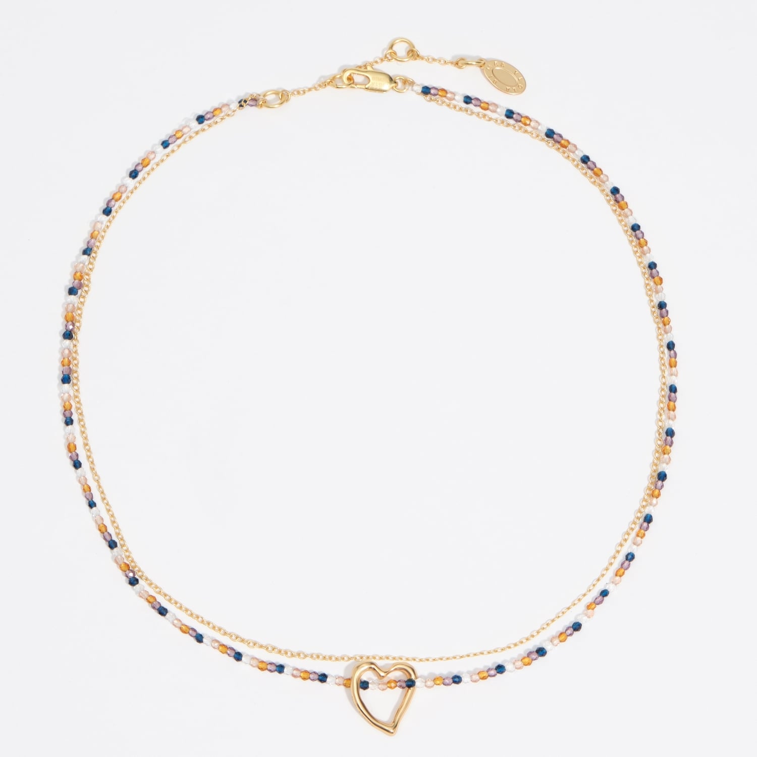 BIMBA Y LOLA Double chain necklace with textured heart and brown crystals