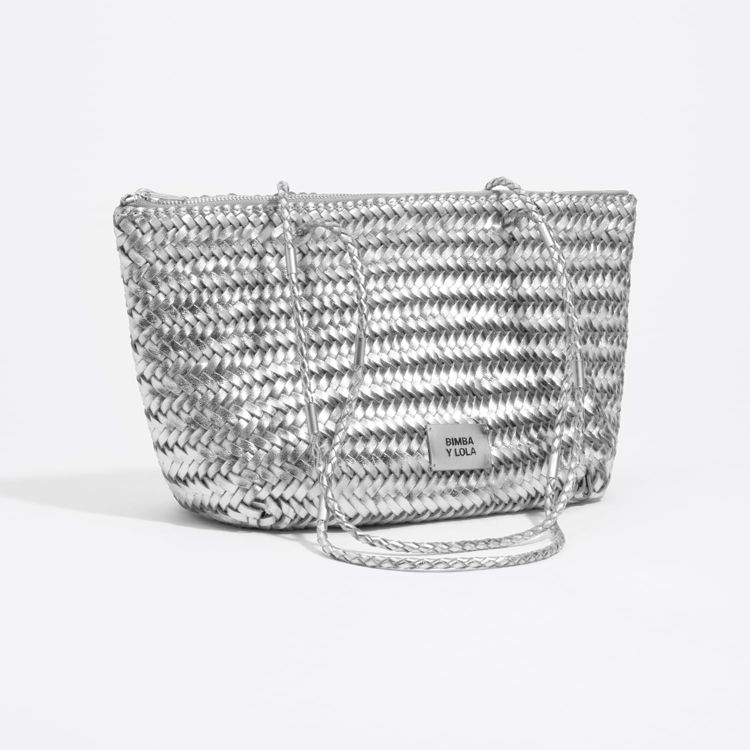 BIMBA Y LOLA Medium silver plaited leather shopper bag