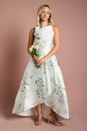 Coast Girl's Teen Printed Twill Waterfall Bridesmaid Dress in Sage | Size: 11/12 Years