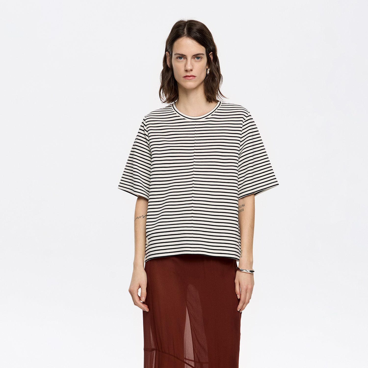 Photograph of BIMBA Y LOLA Striped ponte di roma straight T-shirt