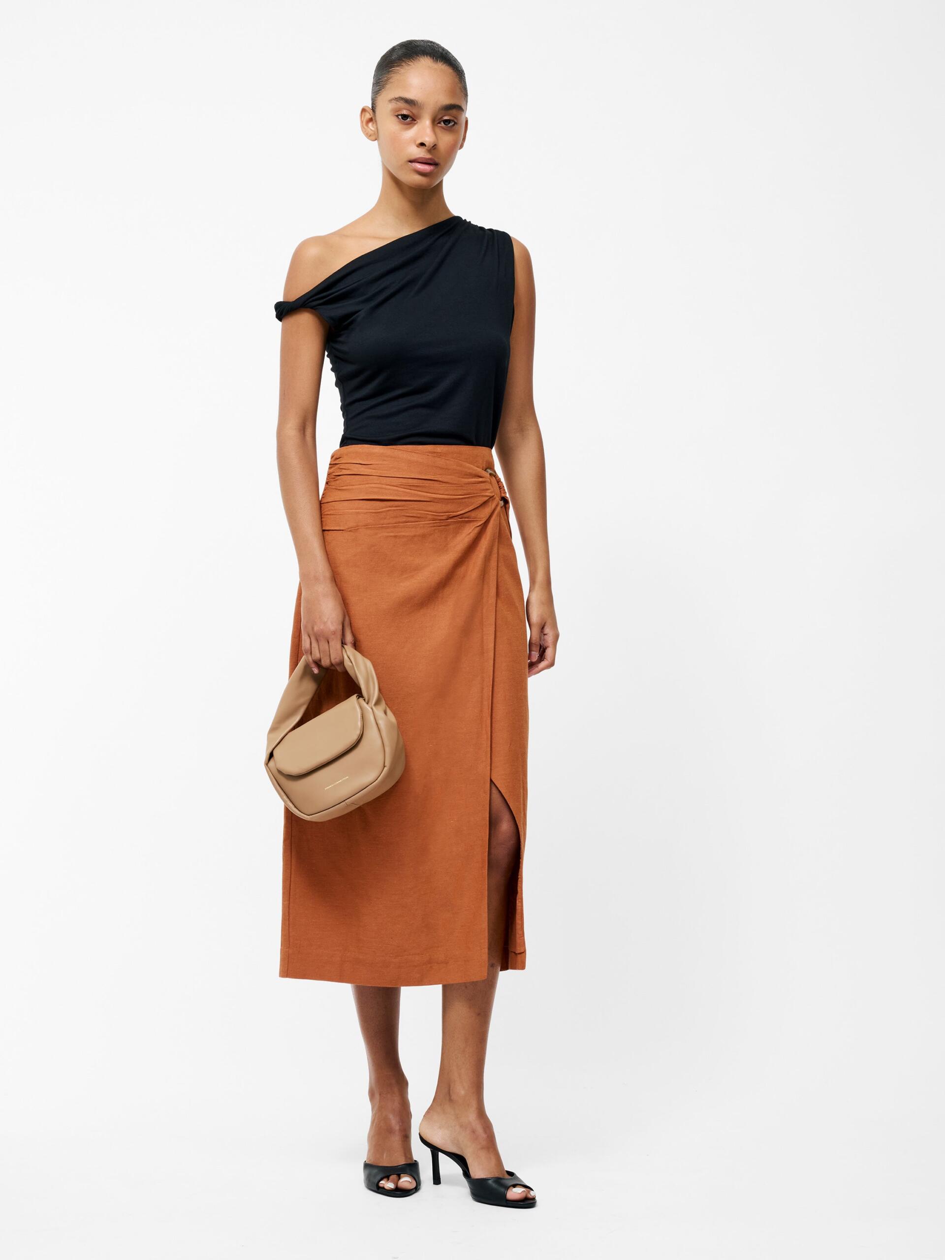 Photograph of French Connection Ariette Linen Blend Slit Midi Skirt Coffee Brown