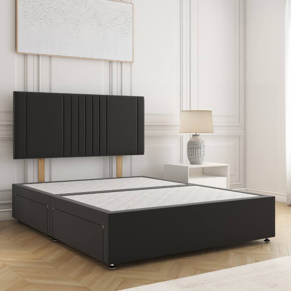 BSSPOKE Monaco Divan Bed Plush 24"Headboard 2Drawers Same Side & No Mattress in Black | Size: Super King