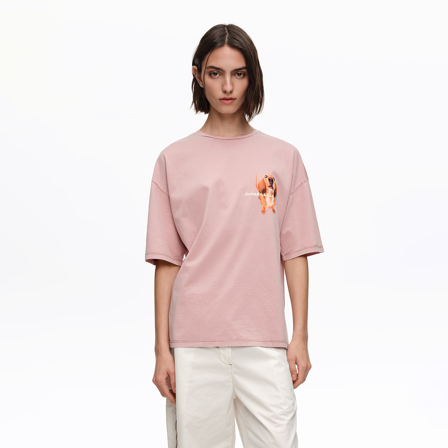 BIMBA Y LOLA Powder pink dachshund logo T-shirt