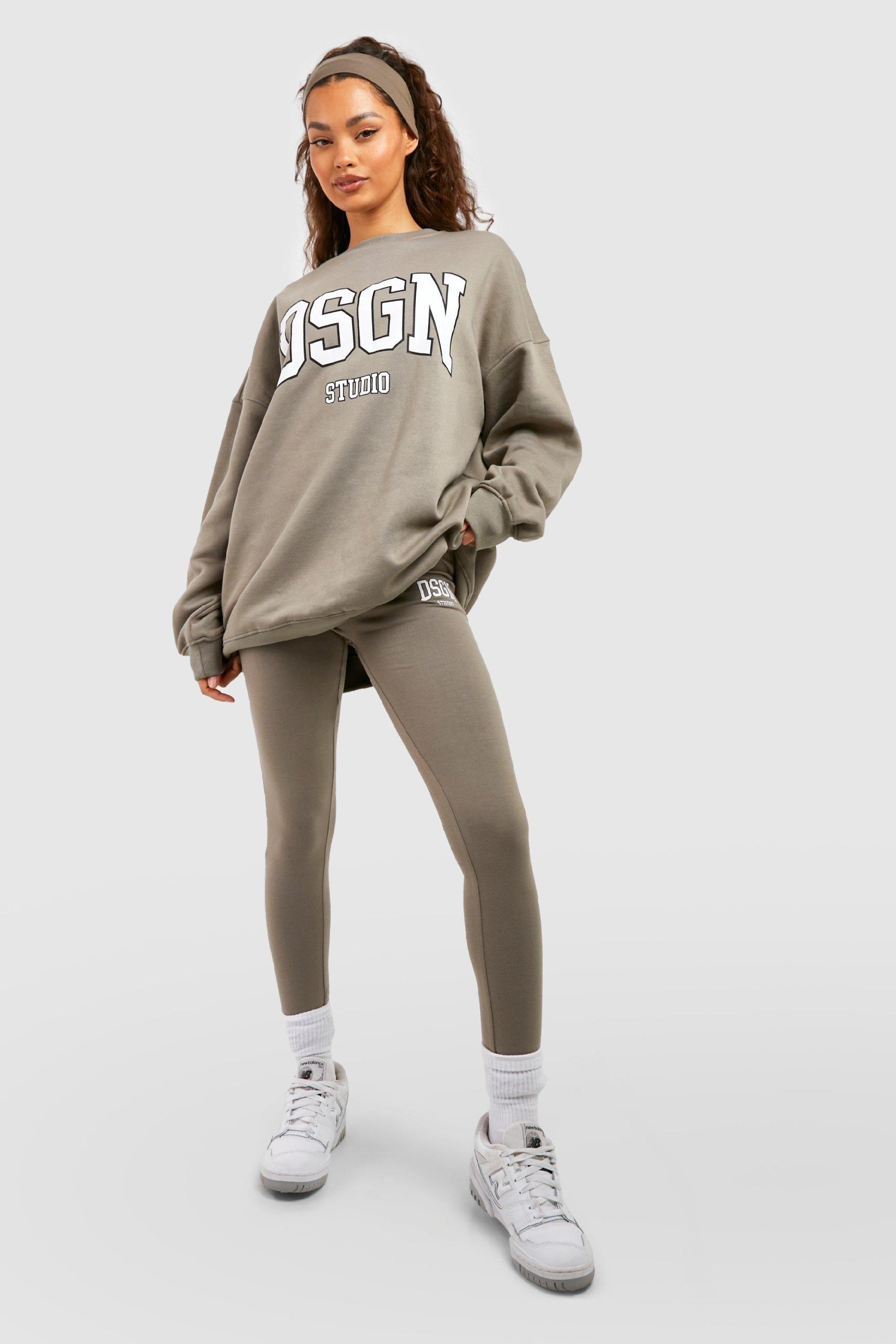 Boohoo Womens Dsgn Studio Collegiate Slogan Sweatshirt Legging Tracksuit Rather Saucy