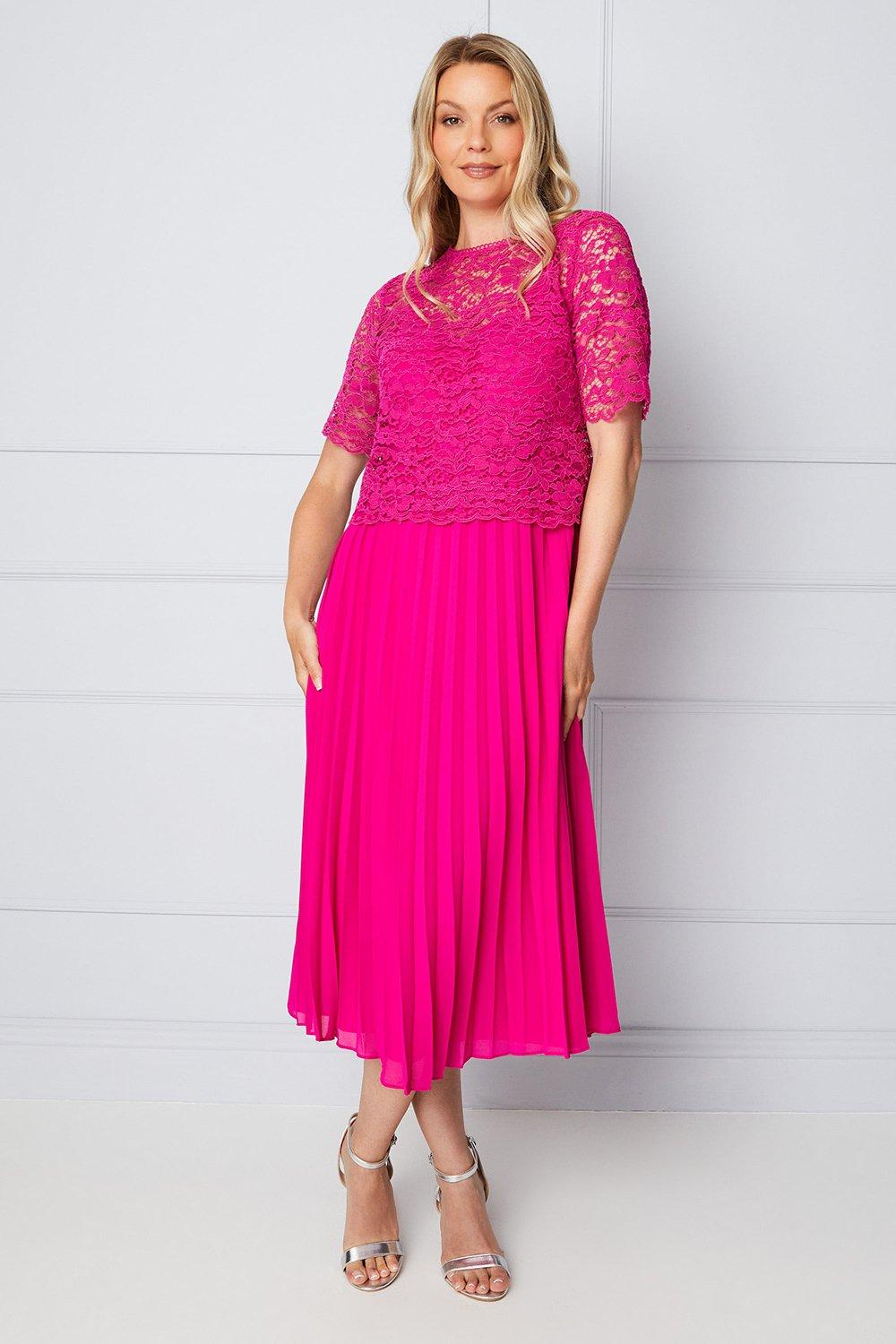 Dorothy Perkins Womens Lace Overlay Pleated Midi Dress Rather Saucy