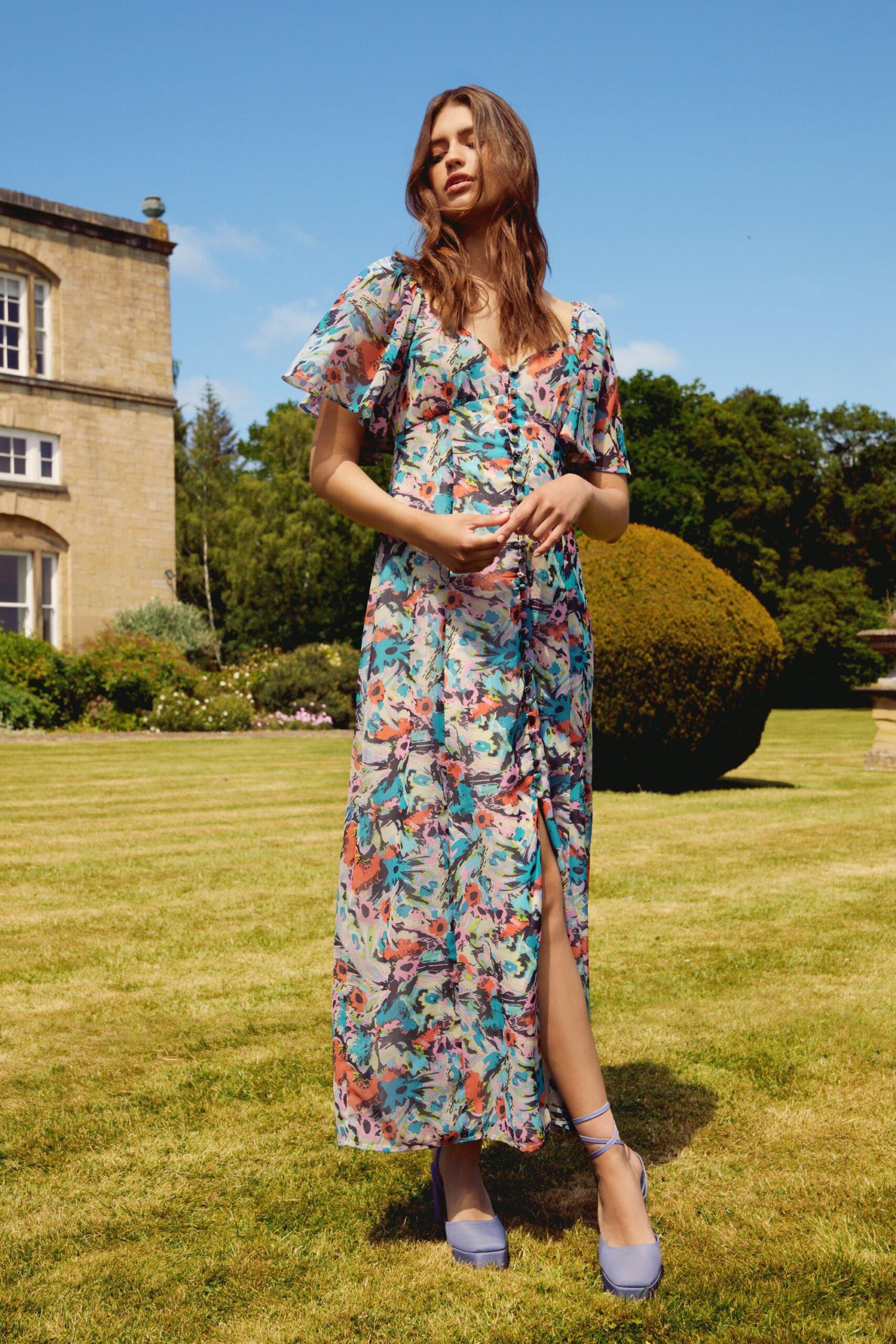Dorothy Perkins Womens Fluid Floral Button Front Midi Tea Dress Rather Saucy