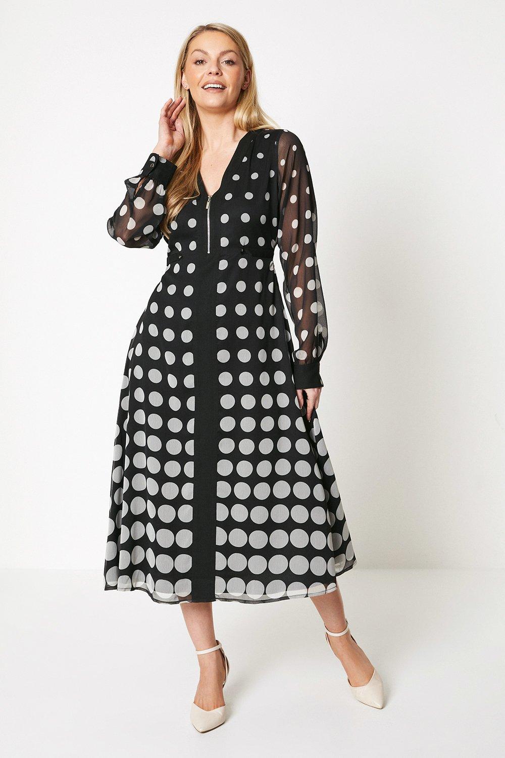 Dorothy Perkins Womens Zip Front Spot Border Midi Dress Rather Saucy